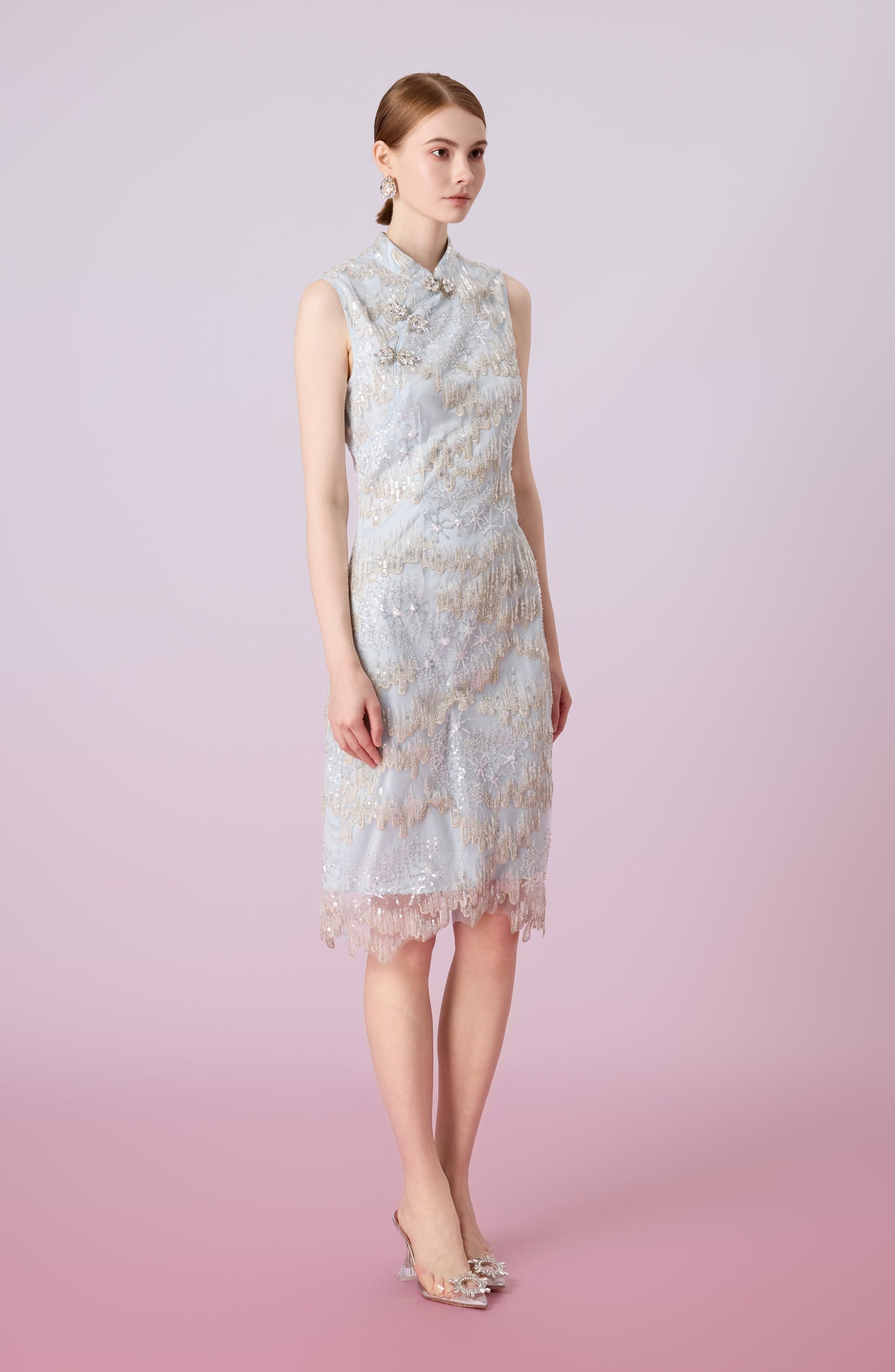 Glennetta Green With Sliver Sequin Sleeveless Dress