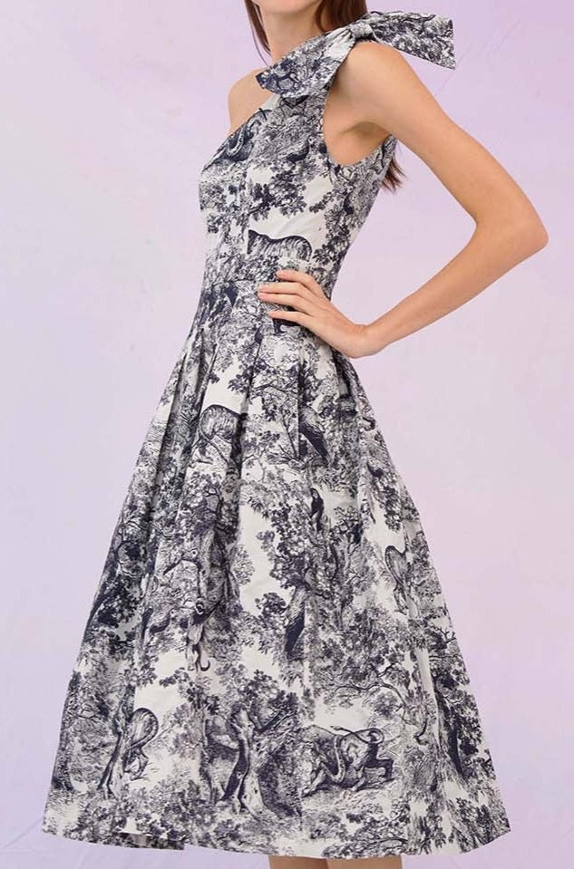 Gwenette Navy Animal Print White Dress