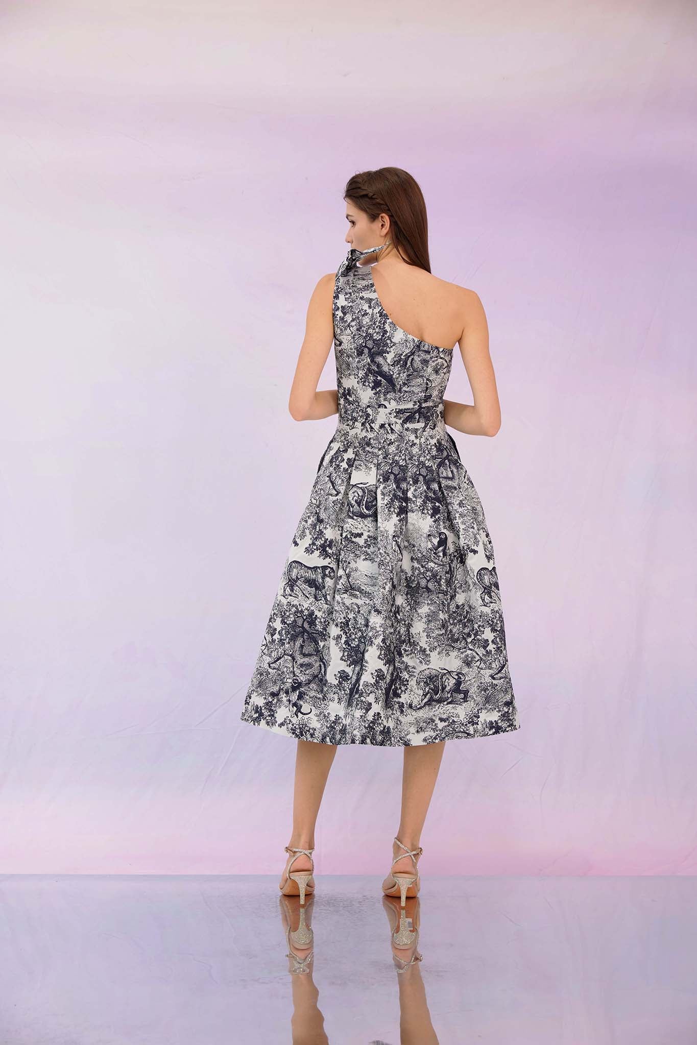 Gwenette Navy Animal Print White Dress