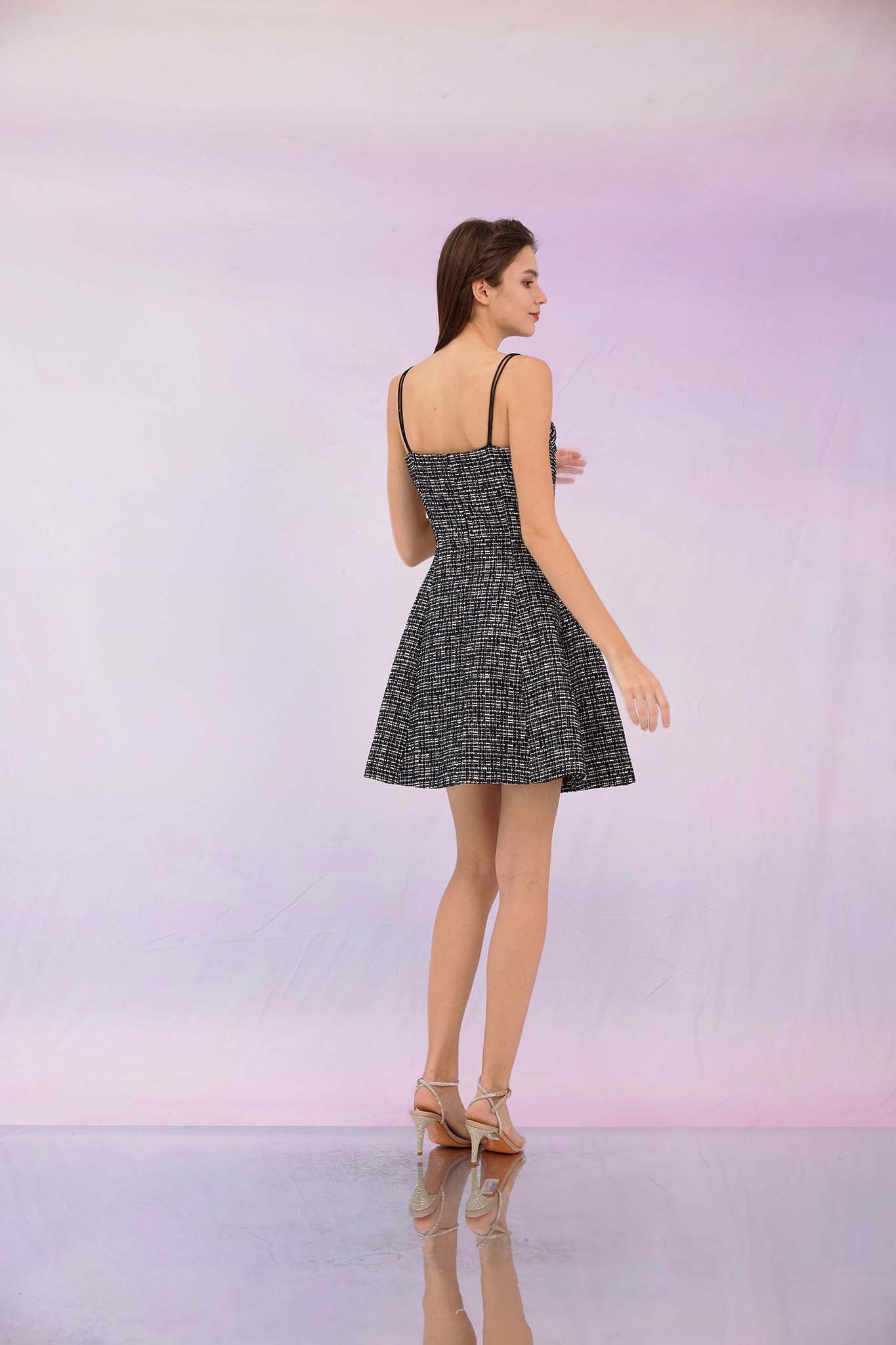 Gloribel Black Ribbon Tweed Dress