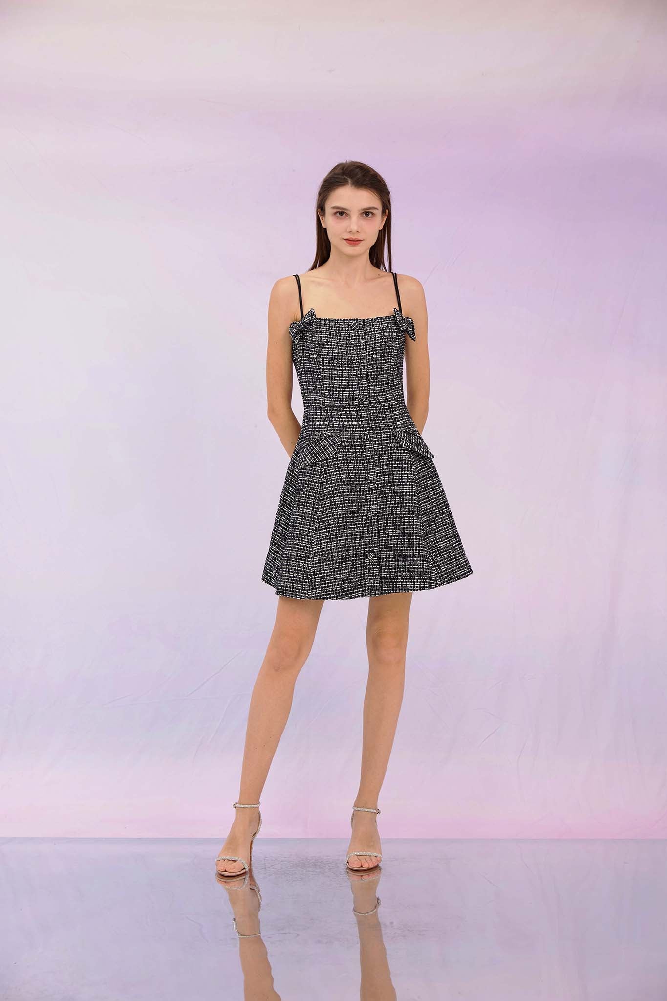 Gloribel Black Ribbon Tweed Dress