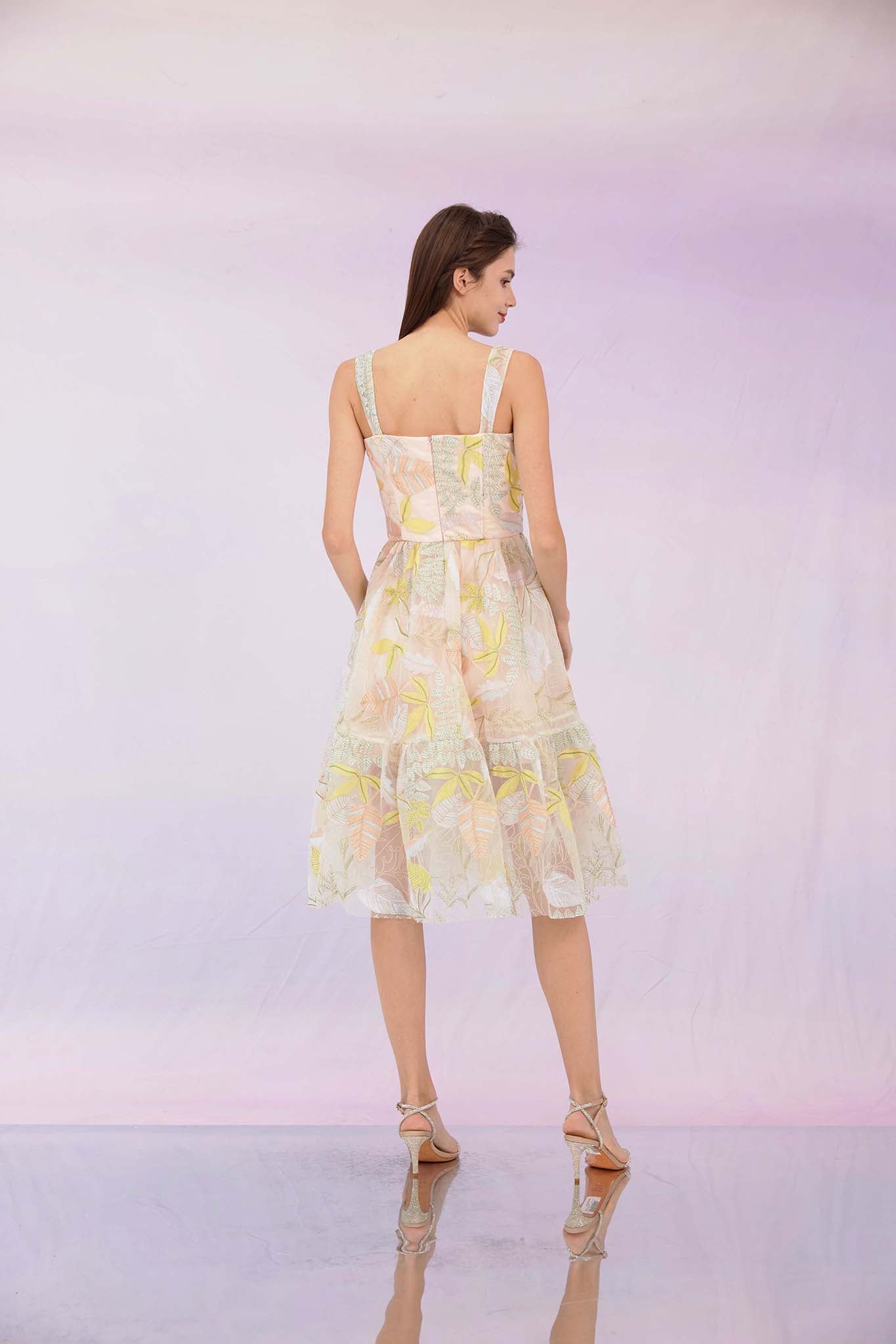 Gabi Pink Emb Mesh Dress