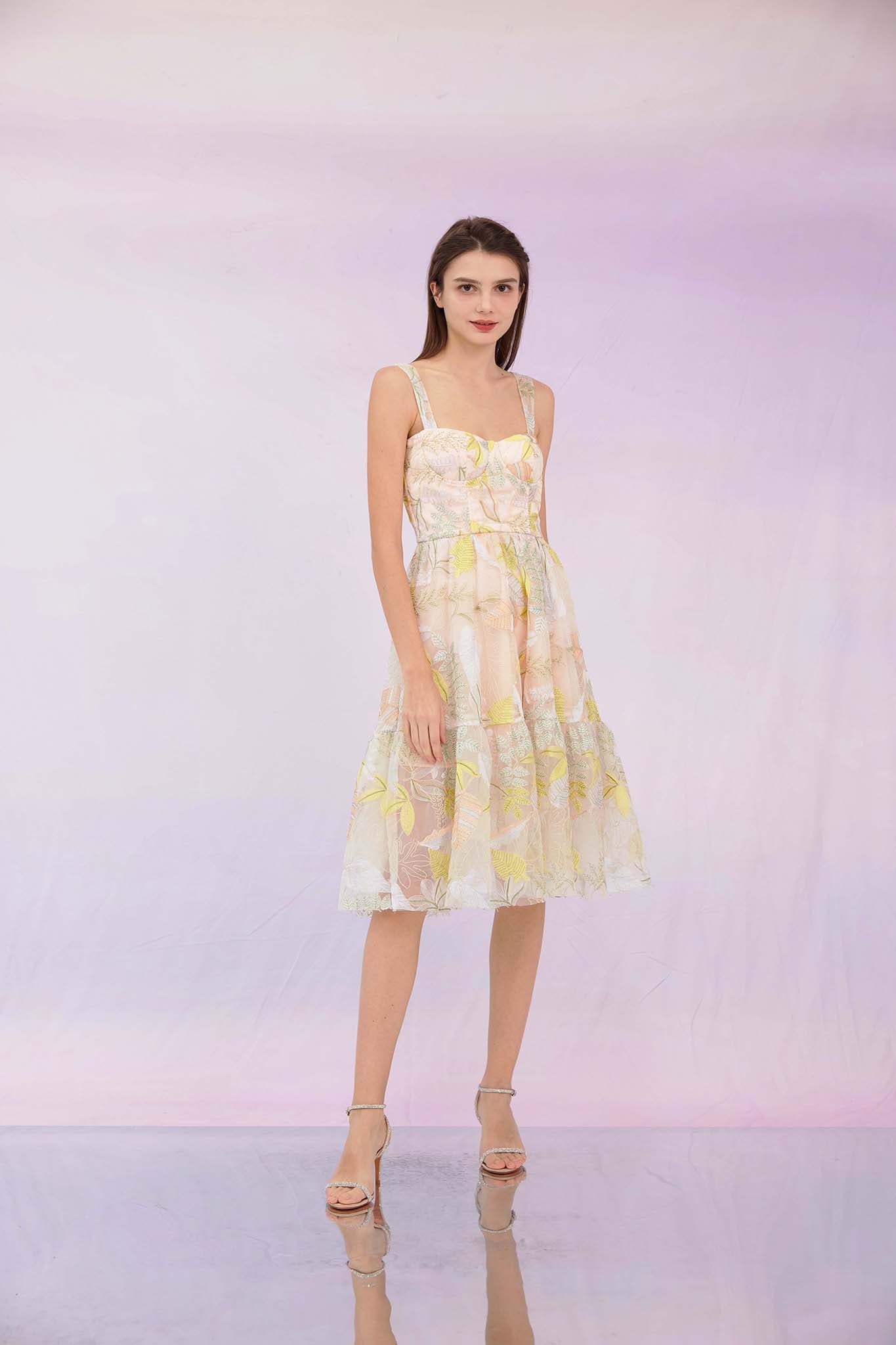 Gabi Pink Emb Mesh Dress