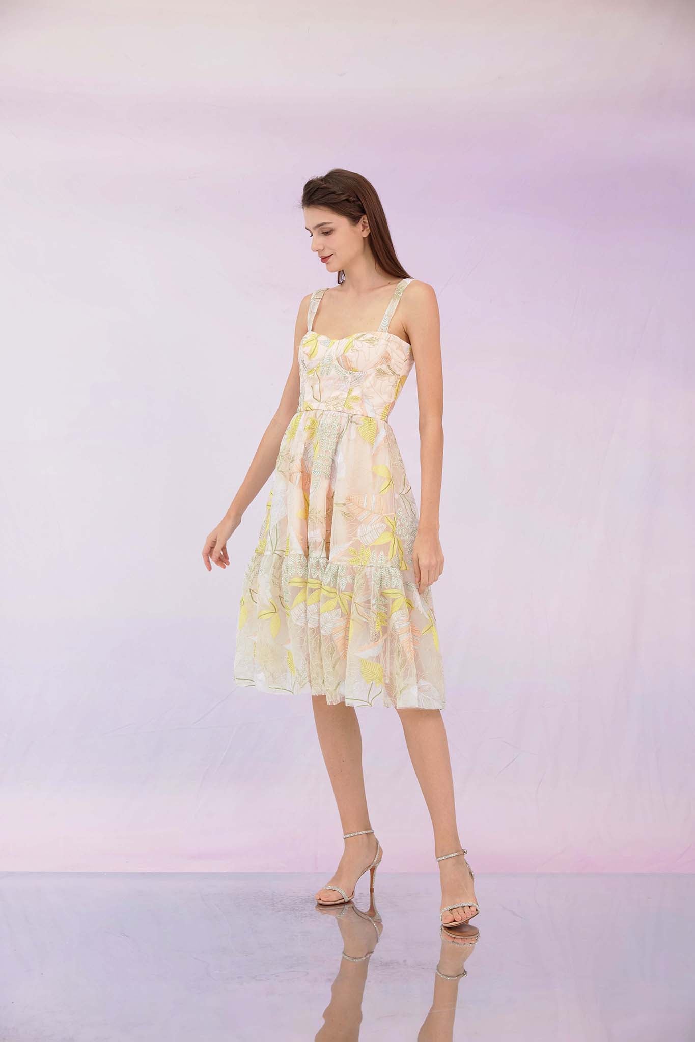 Gabi Pink Emb Mesh Dress