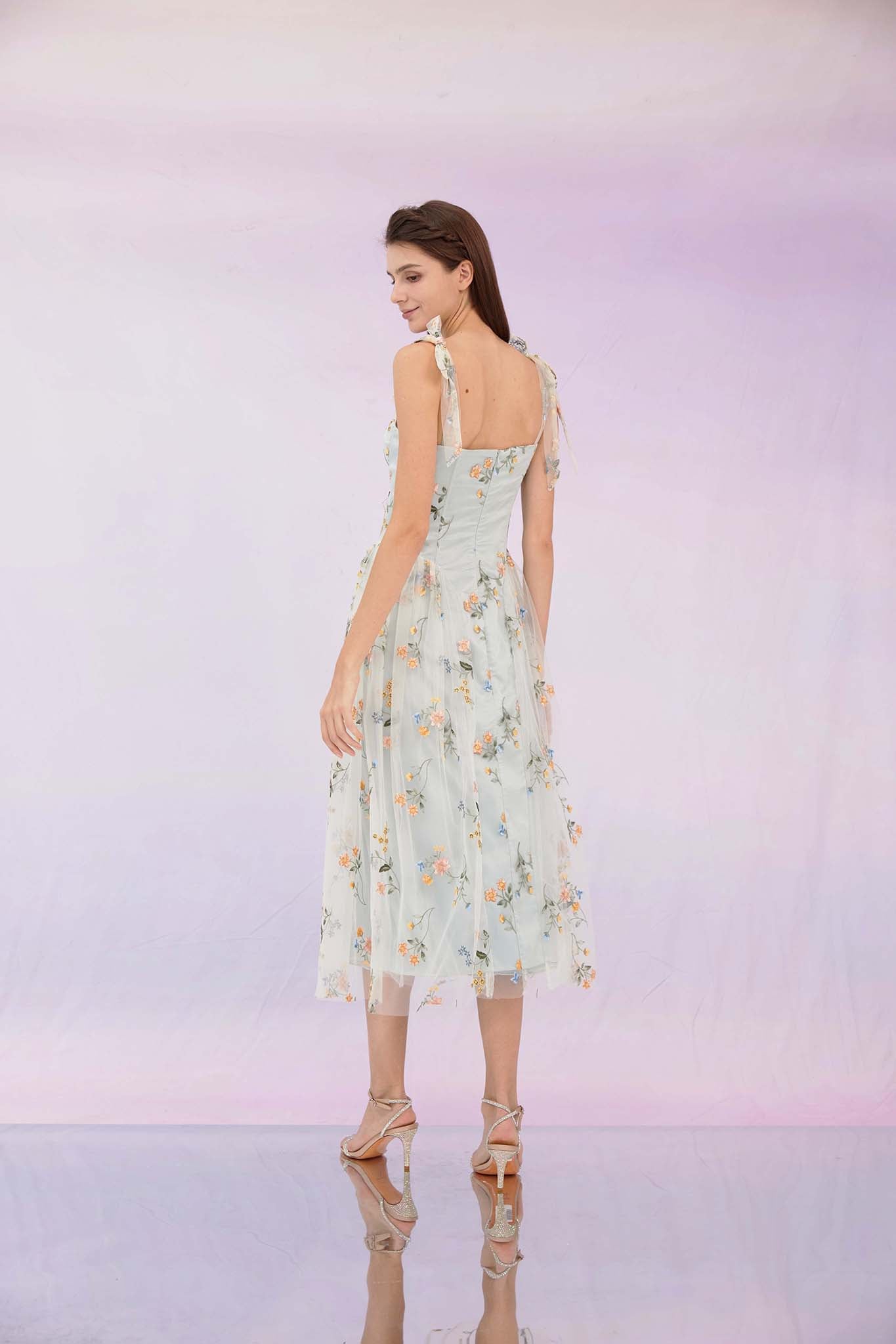 Grainne Pastel Mint Blue Flower Dress