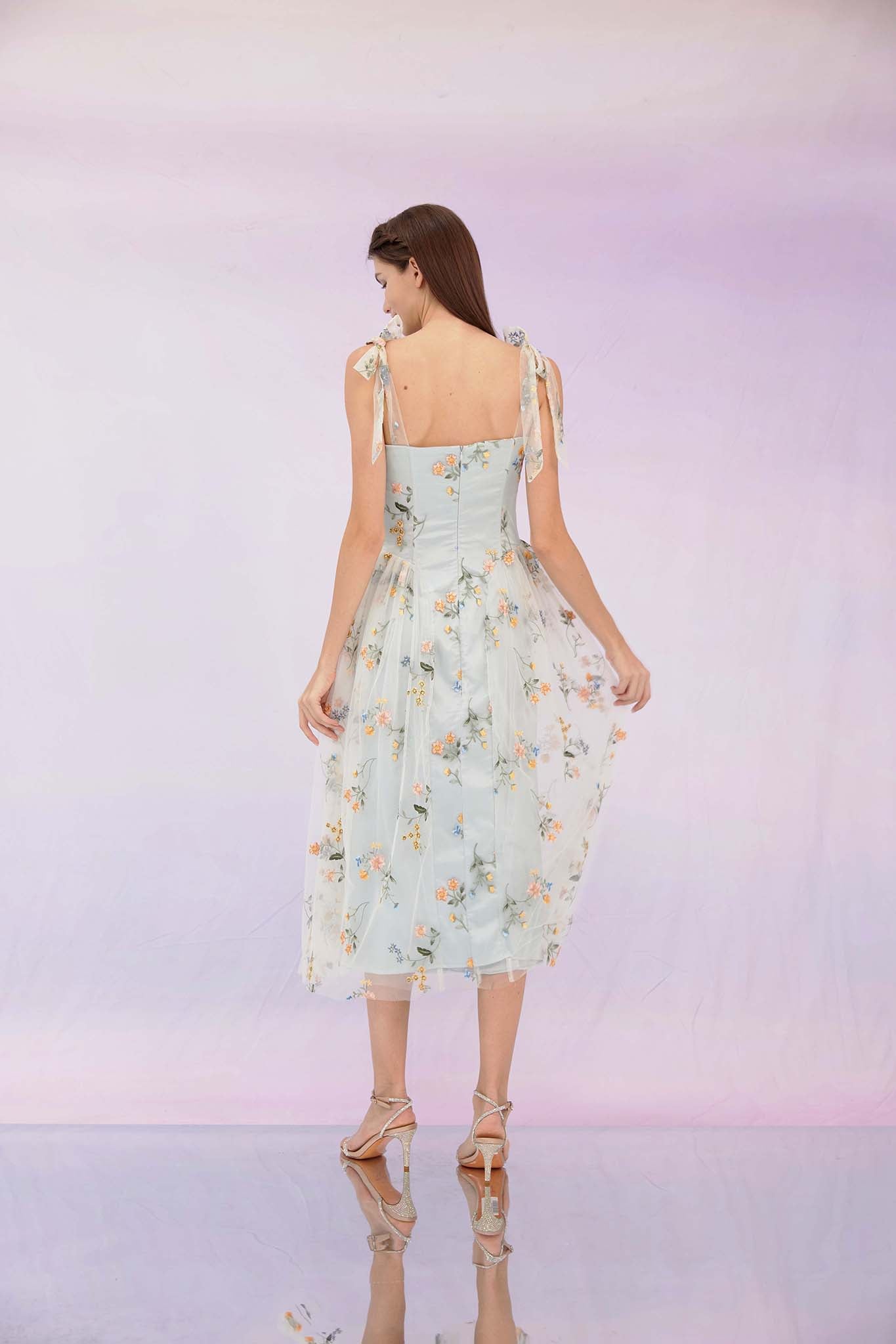 Grainne Pastel Mint Blue Flower Dress