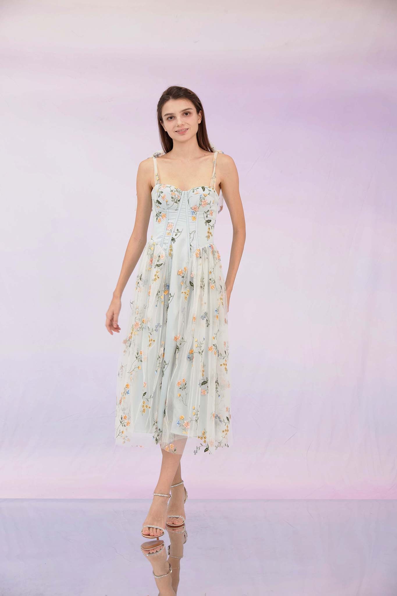 Grainne Pastel Mint Blue Flower Dress