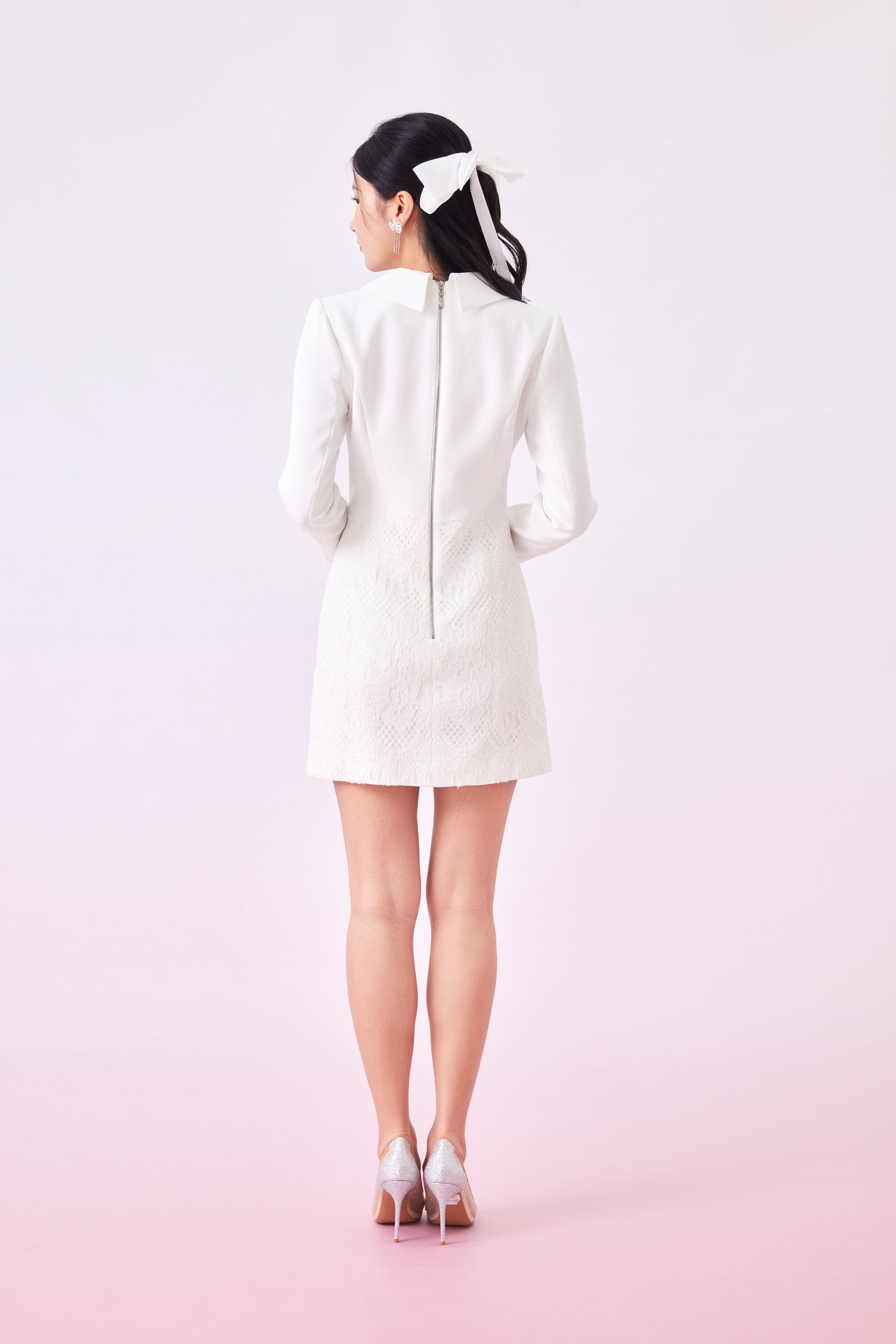 Genya White Lace Blazer Dress