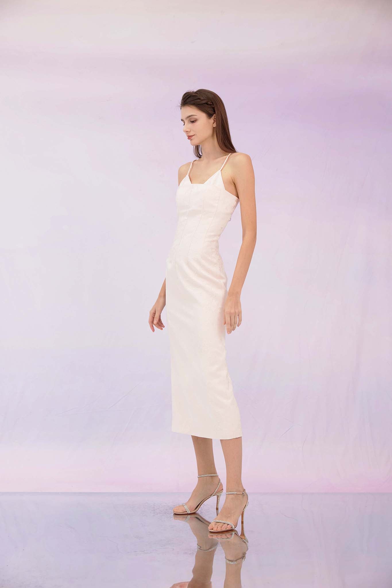 Gwenna Light Pink Jacquard Spag Dress