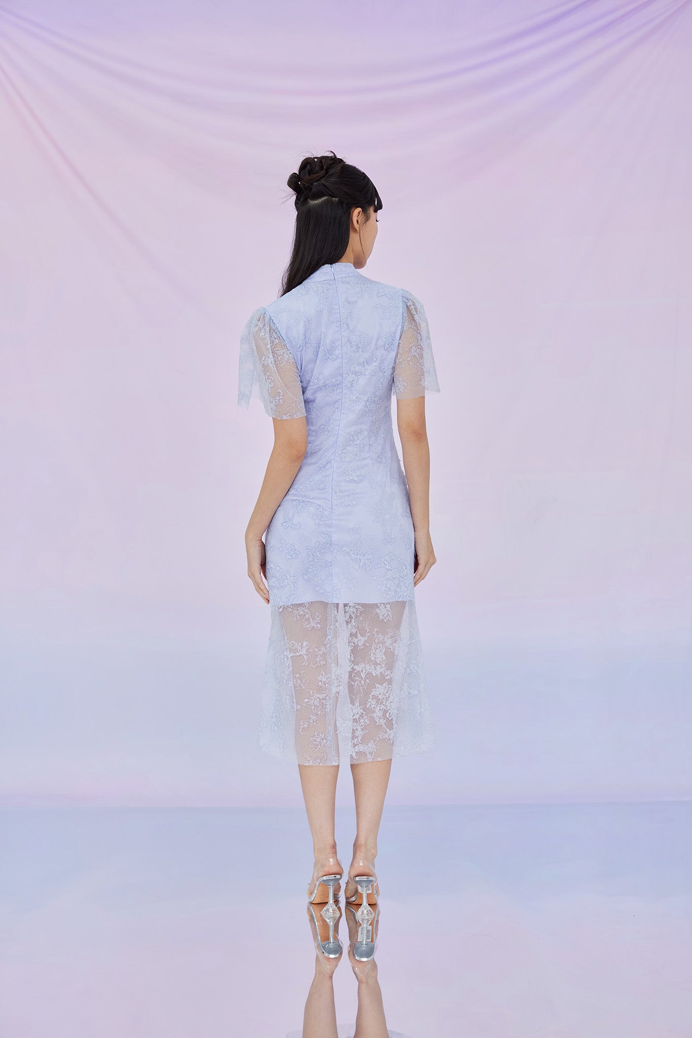 Gabbe Lilac Embossed Print Cheongsam