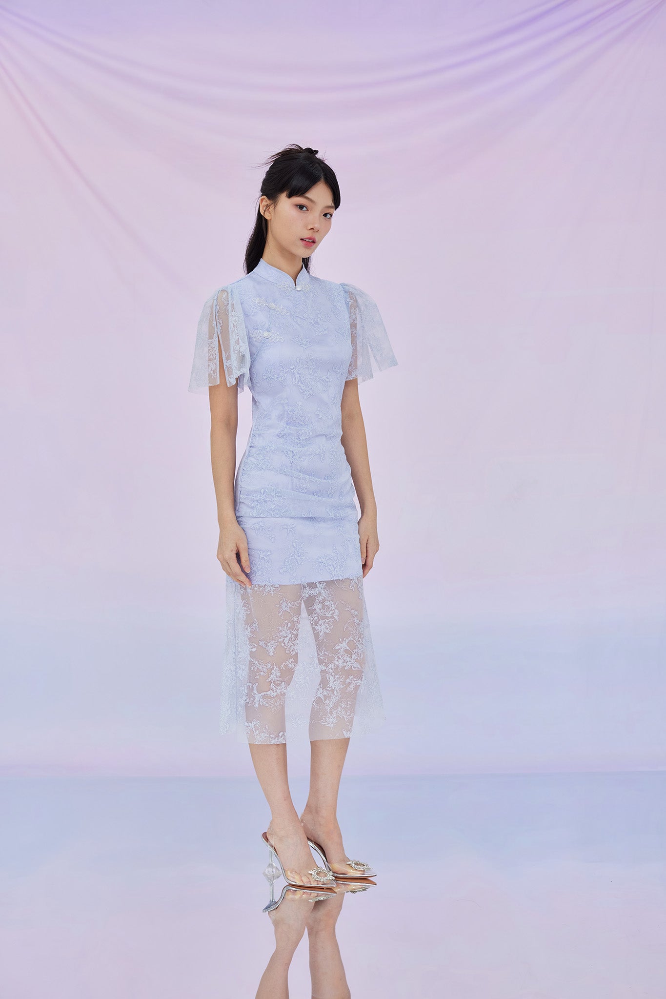 Gabbe Lilac Embossed Print Cheongsam