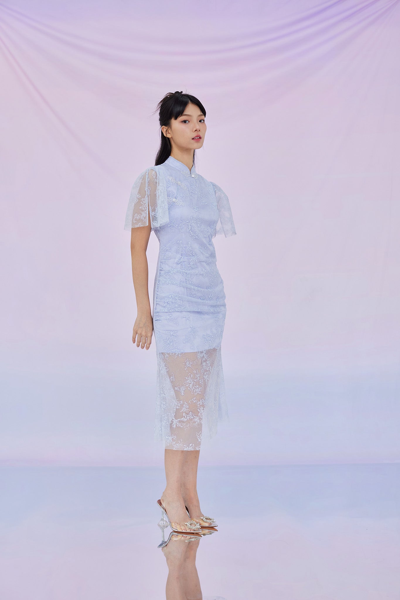 Gabbe Lilac Embossed Print Cheongsam