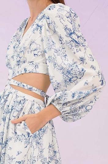 Genevive Blue Print Cut-Off Dress