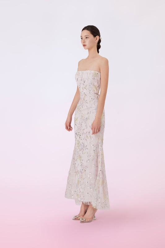 Gaenna Pink Floral Sequins Tube Dress - Nimisski