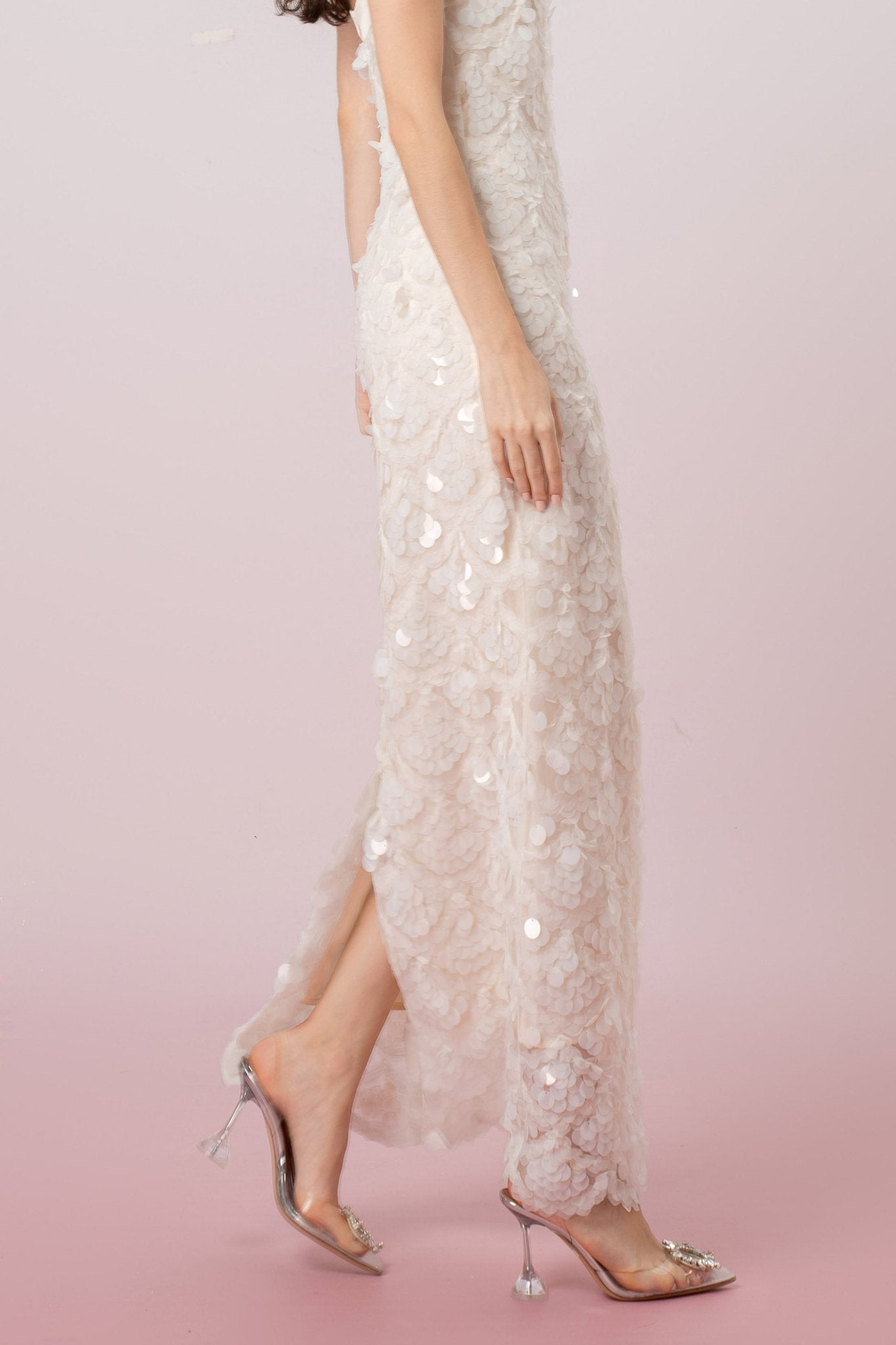 Gabriellen White Sequin Spaghetti Dress - Nimisski