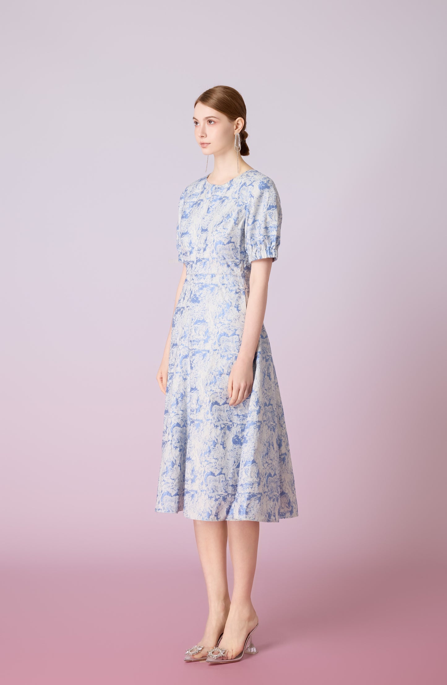 Joleen White Animal Print In Blue Midi Dress