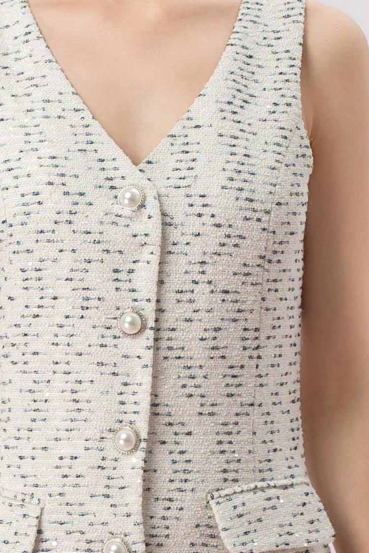 Geertje White Tweed Button Down Dress - Nimisski