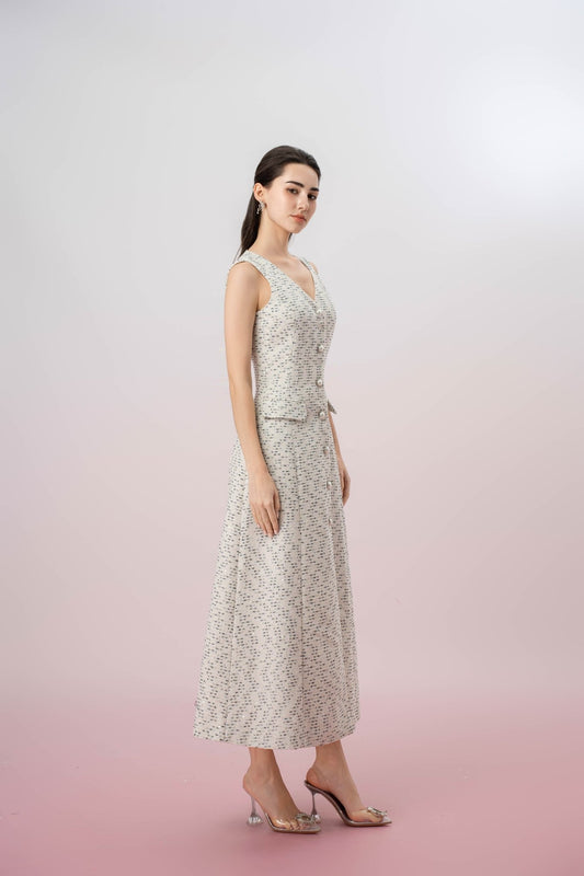 Geertje White Tweed Button Down Dress - Nimisski