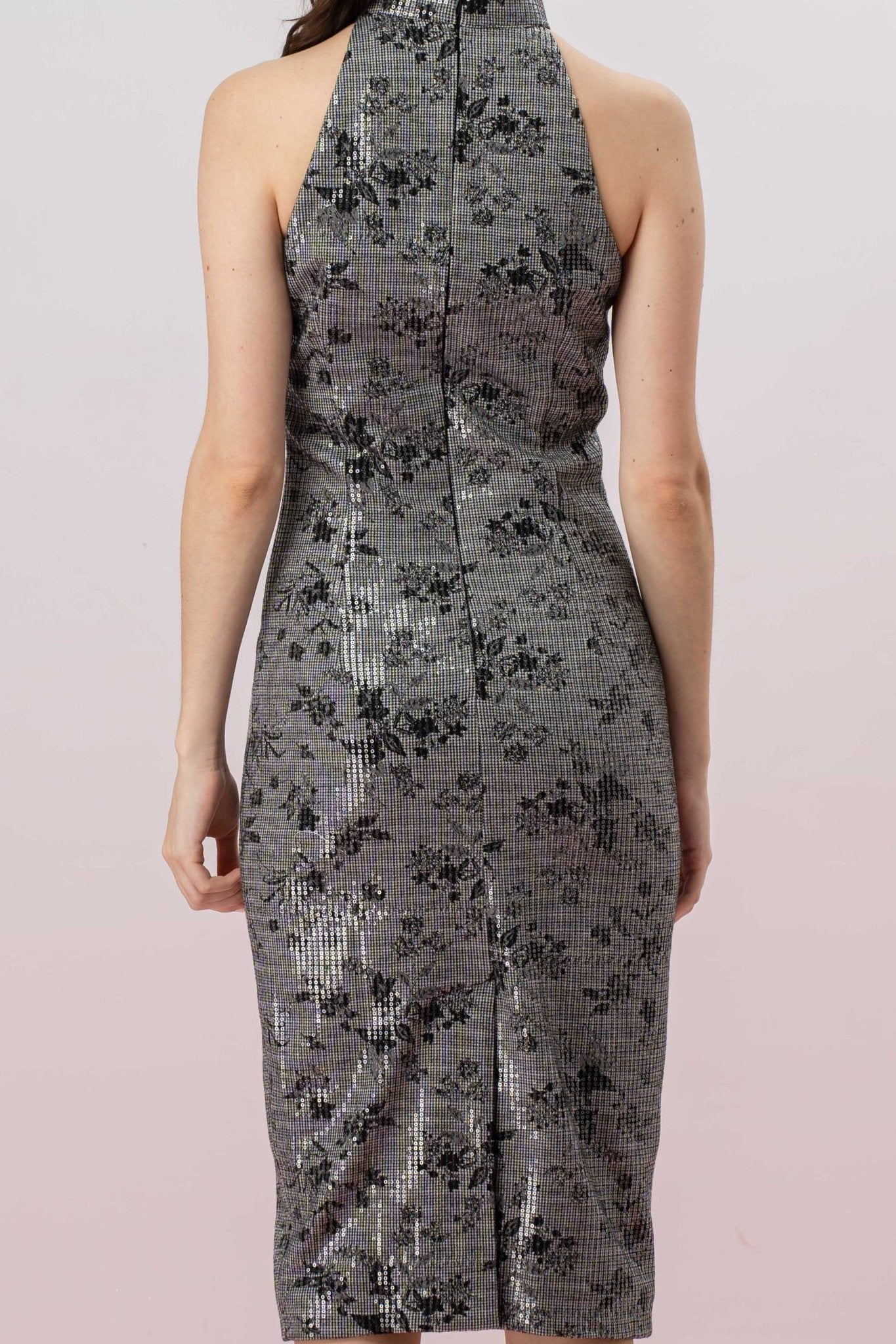 Gavraila Black Floral Sequin Cheongsam Dress - Nimisski
