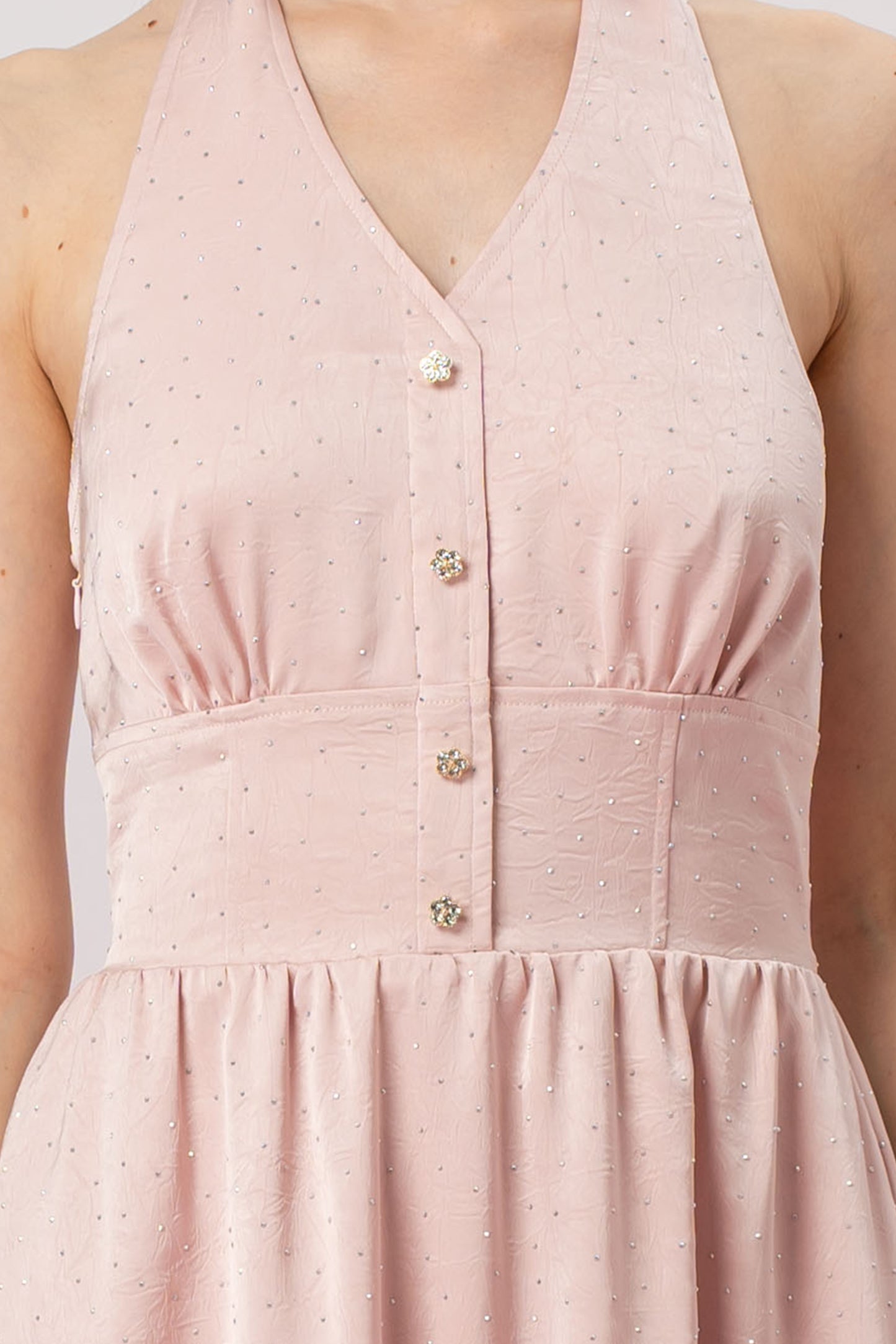 Genivieve Pink Twinkle Button Halter Dress