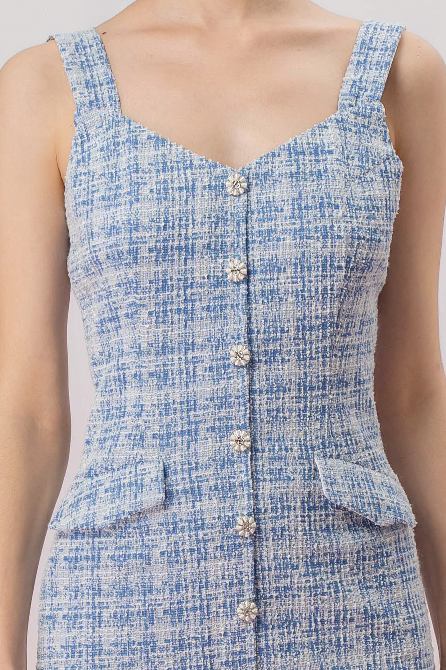 Ghislain Blue Tweed Strap Dress