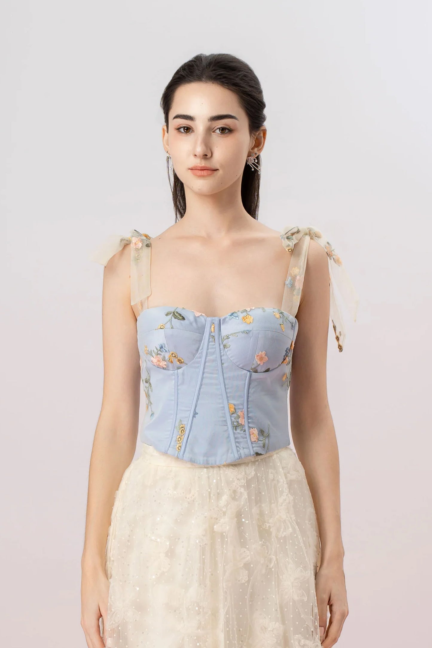 Grainne Light Blue Flower Tulle Top