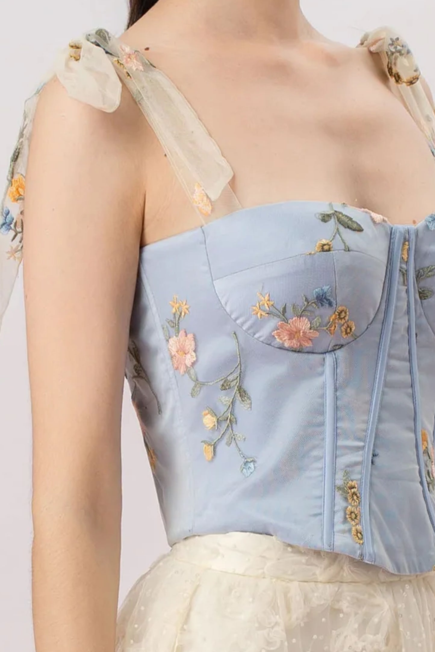 Grainne Light Blue Flower Tulle Top