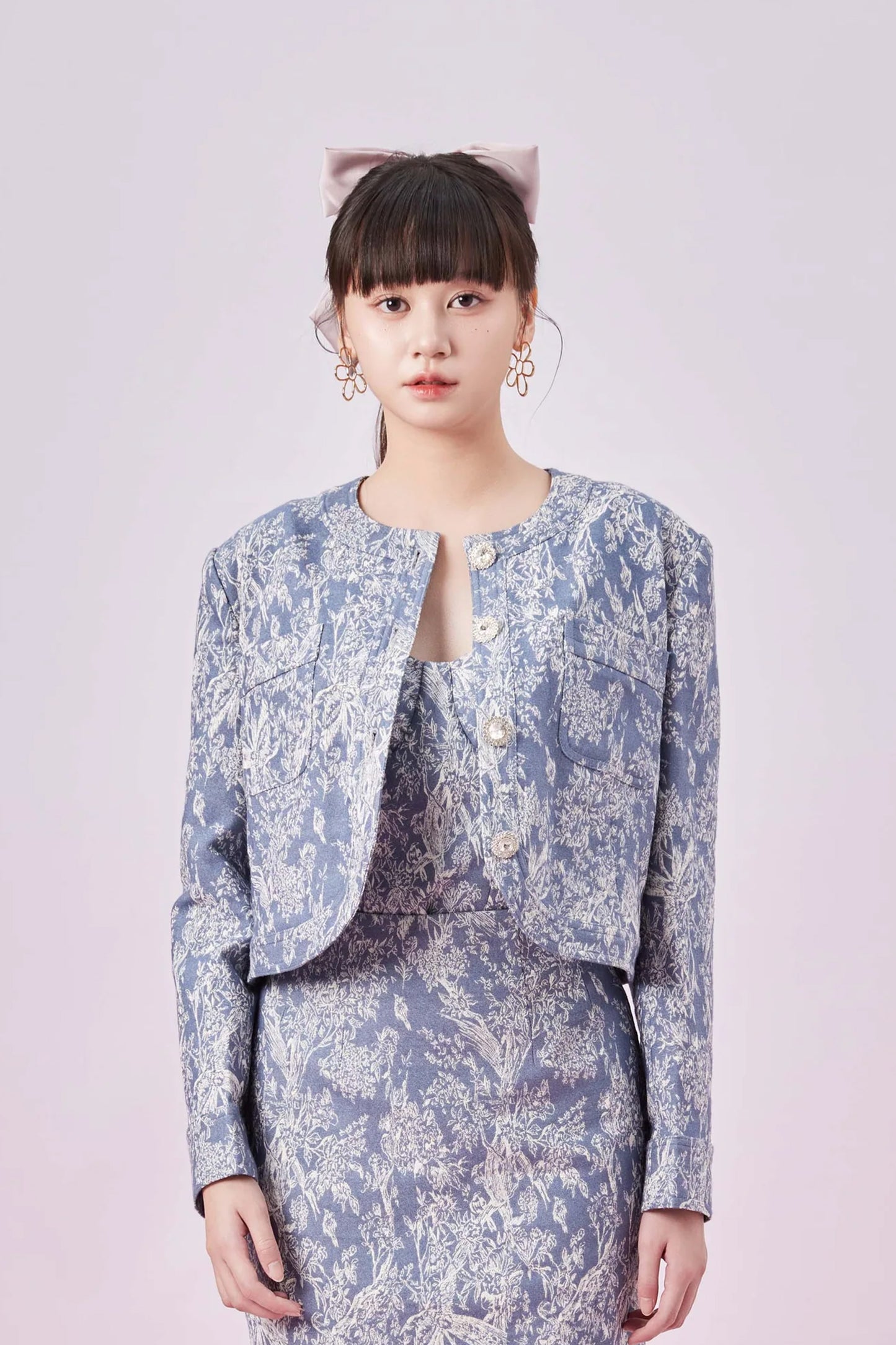Gabrila Blue Denim Print Crop Jacket