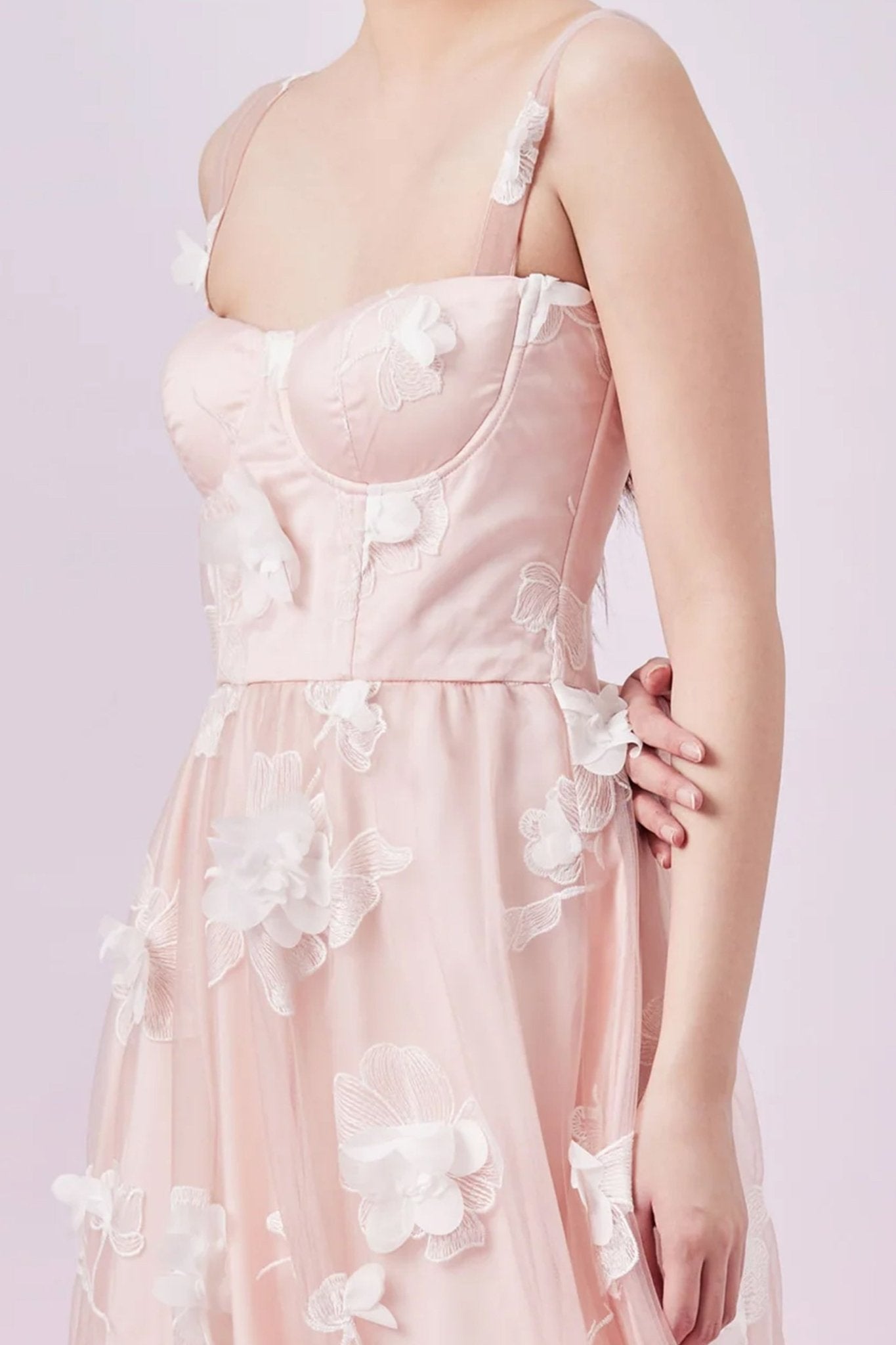 Freddi Pink 3D Flower Long Dress - Nimisski