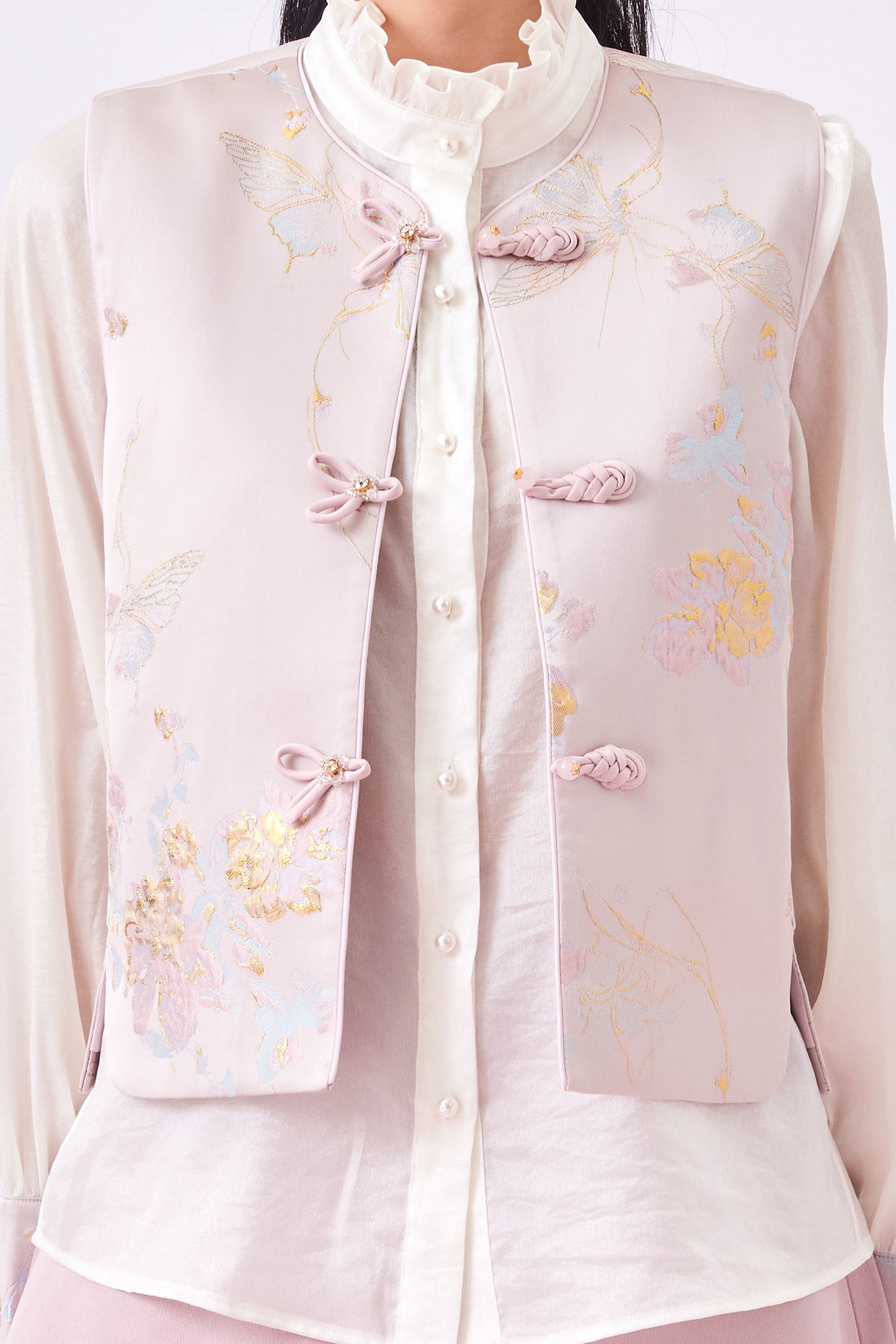 Gabrina Pink Butterfly Knot Sleeveless Jacket