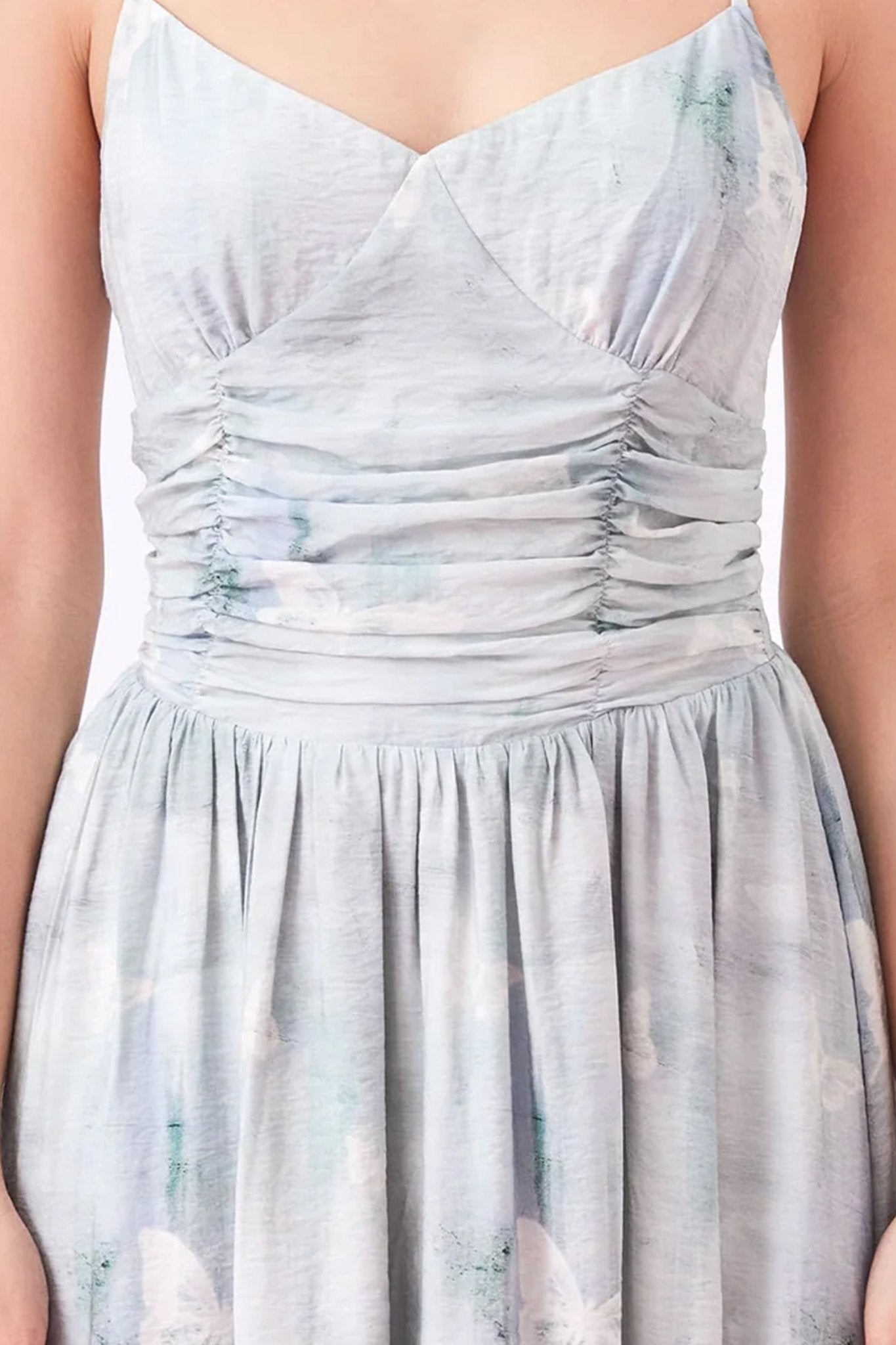 Gaetane Butterfly Print Green Strap Dress - Nimisski
