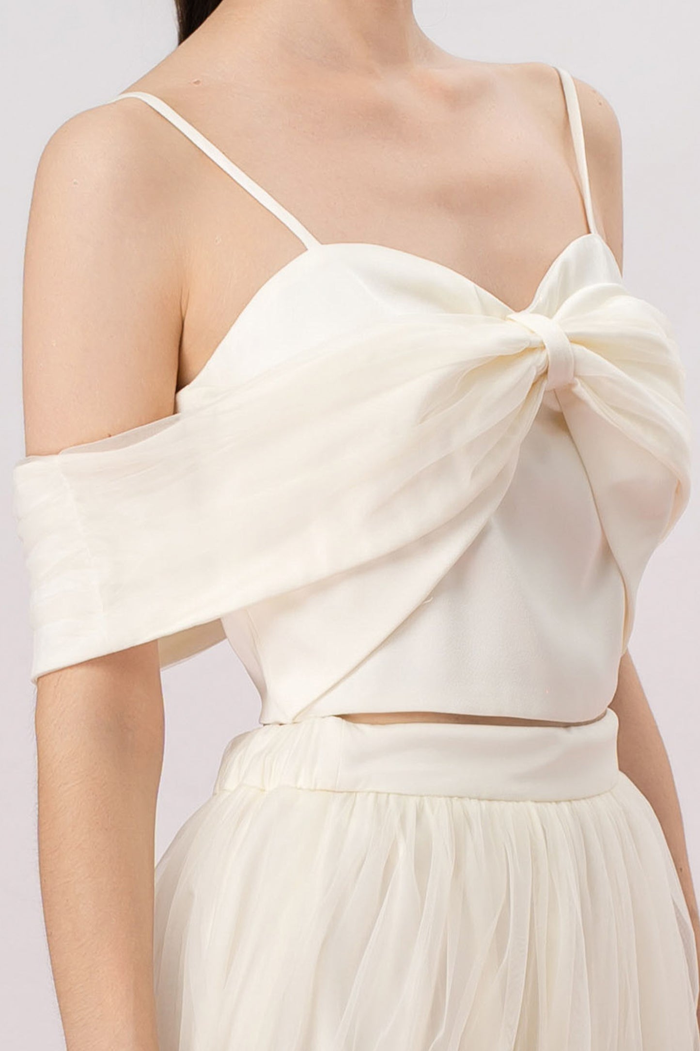 Huguette Cream Front Ribbon Strap Top
