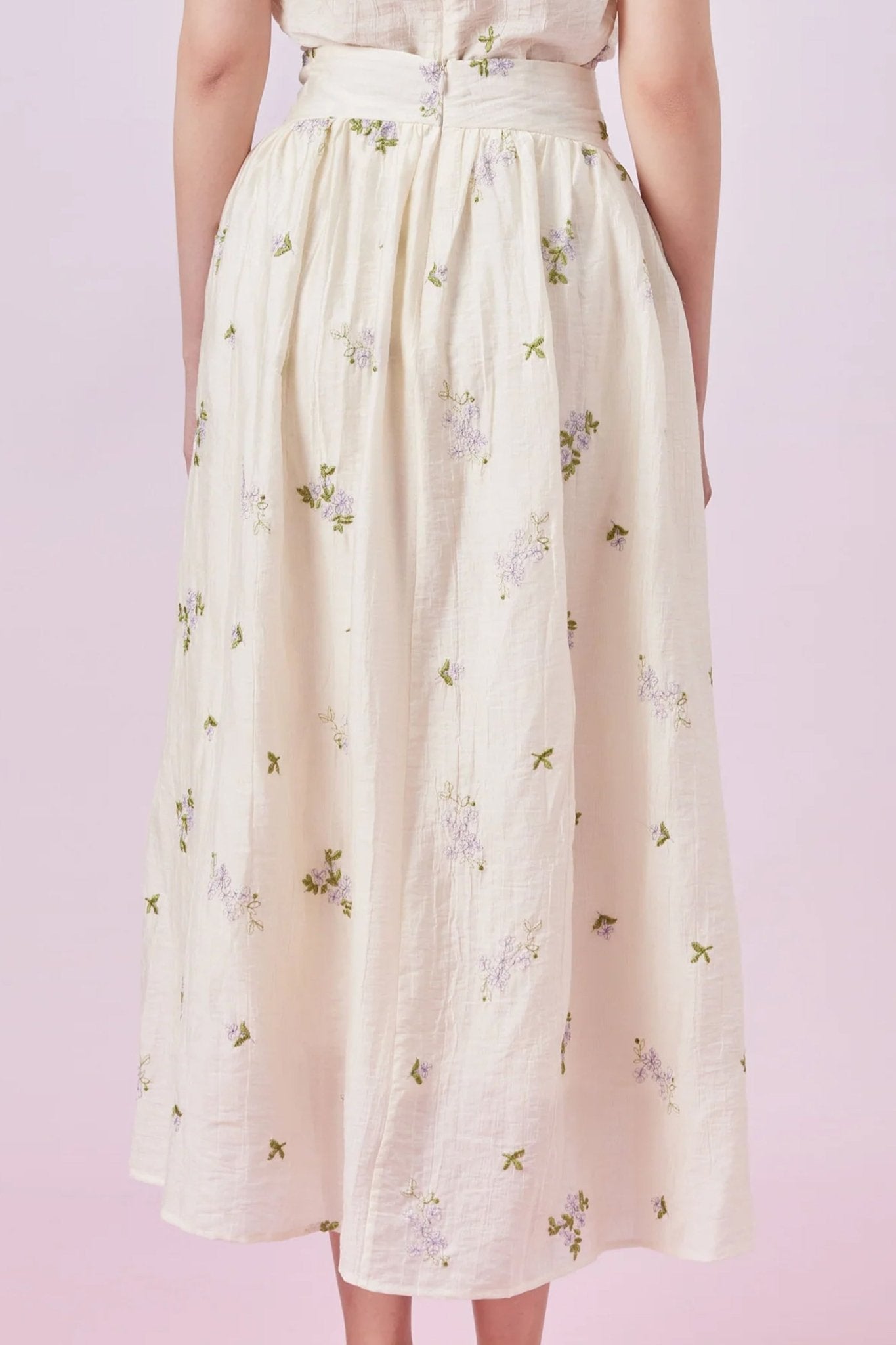 Giordana Purple Floral Emboss Cream Skirt - Nimisski