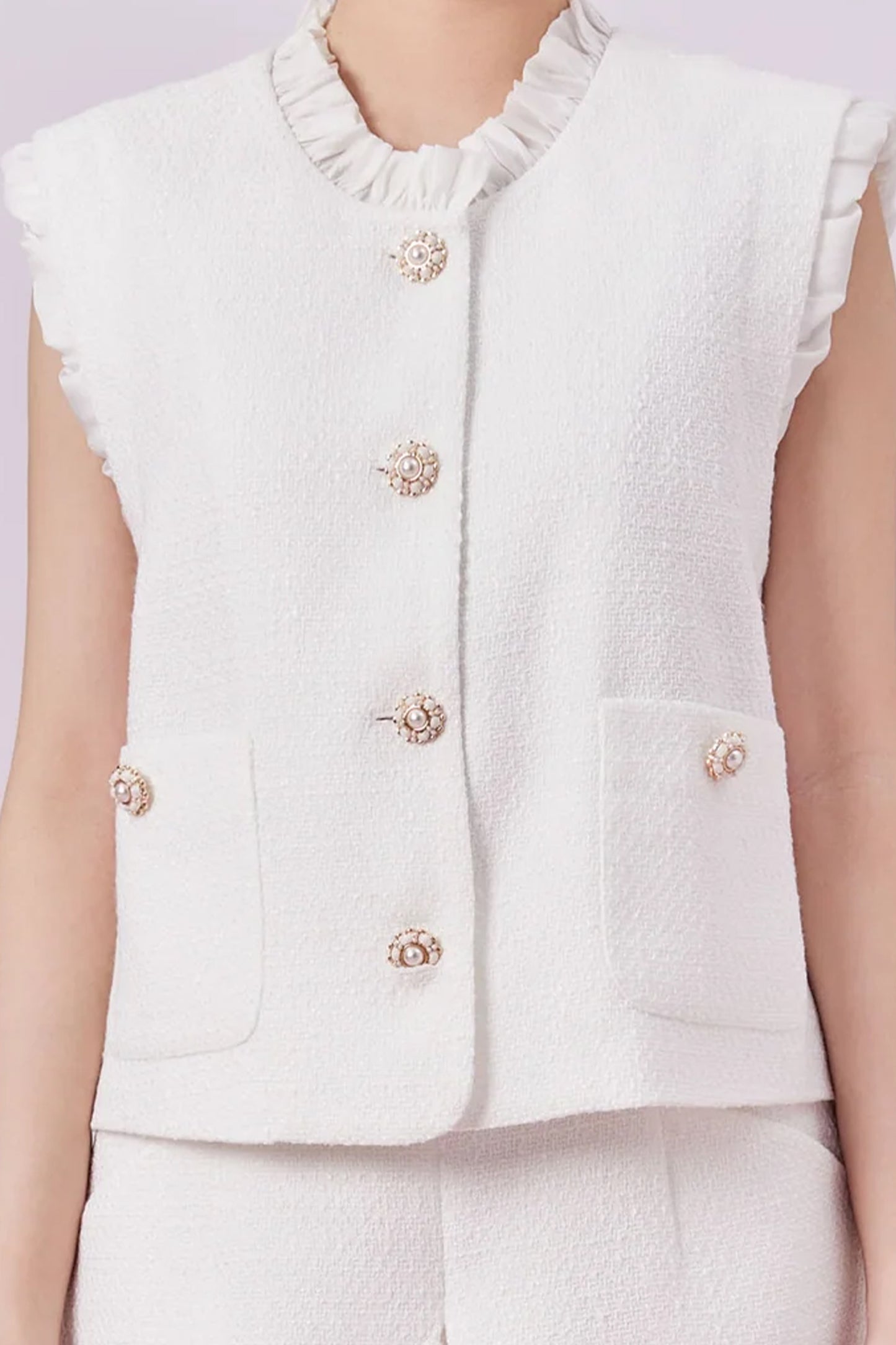 Ghislaine White Tweed Sleeveless Top