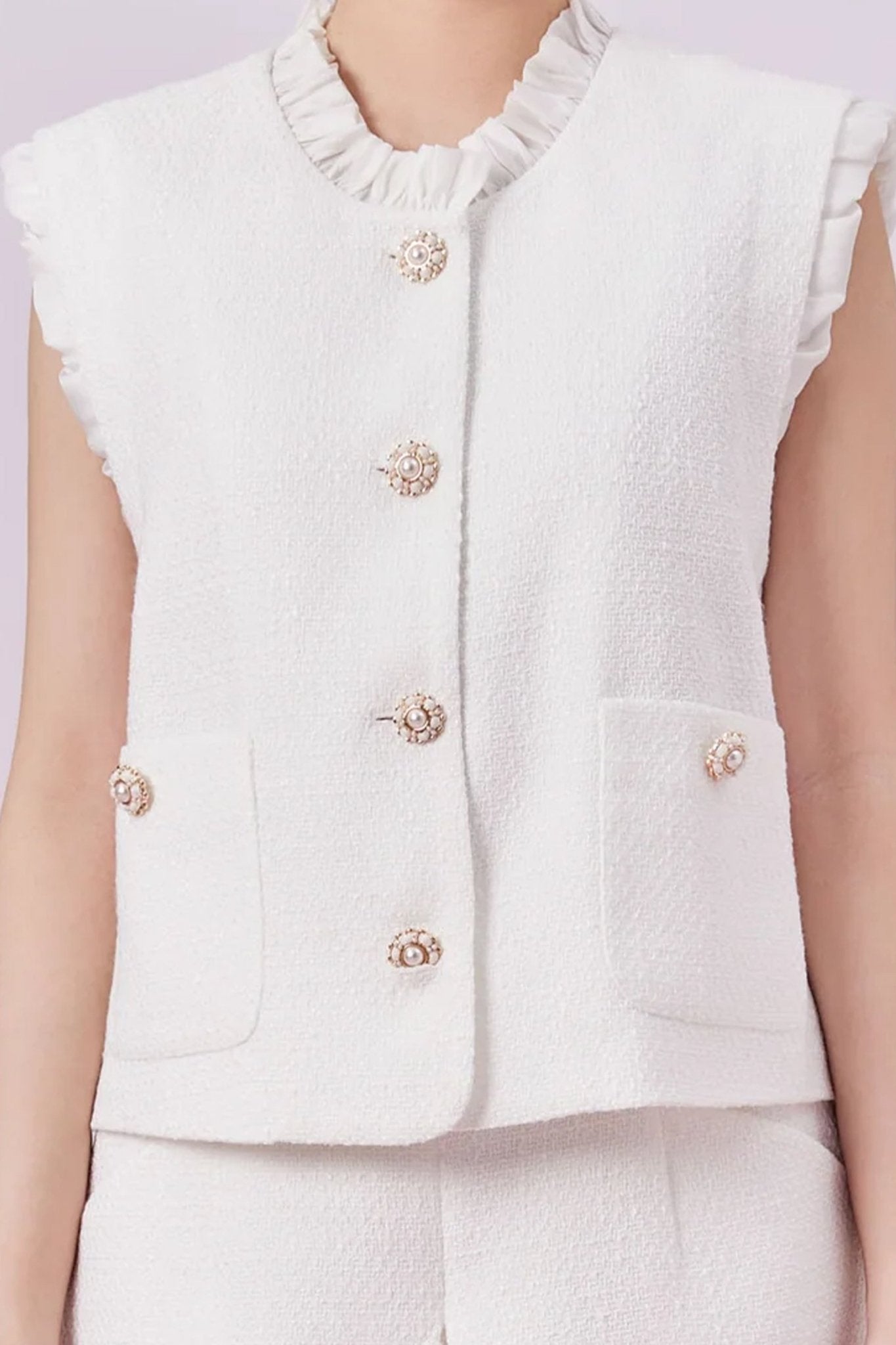 Ghislaine White Tweed Sleeveless Top - Nimisski