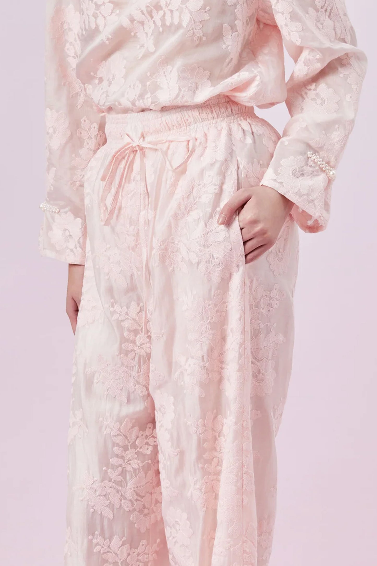 Gelilah Pink Lace Drawstring Loose Pant
