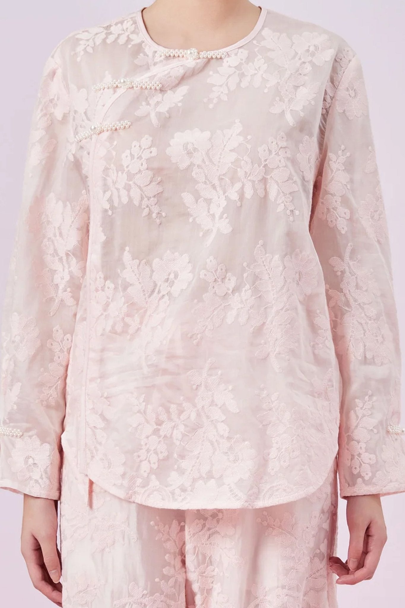 Galyena Pink Emboss Chinese Top - Nimisski