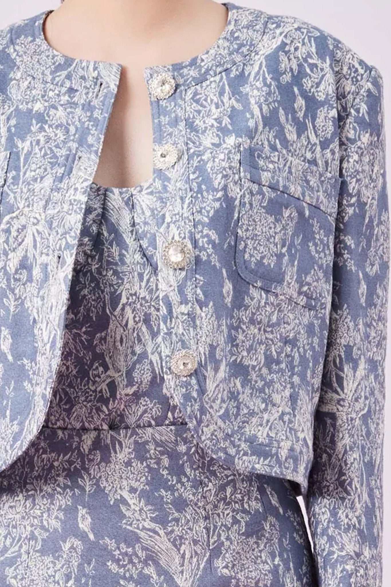 Gabrila Blue Denim Print Crop Jacket - Nimisski
