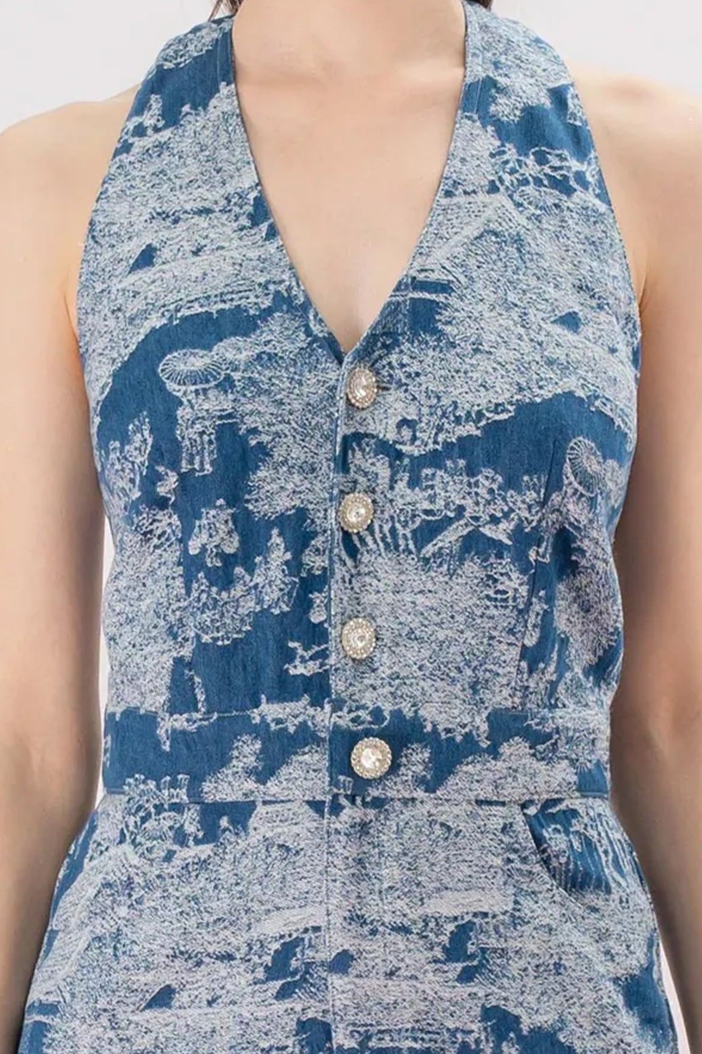 Janeva Blue Denim Halter Neck Jumpsuit
