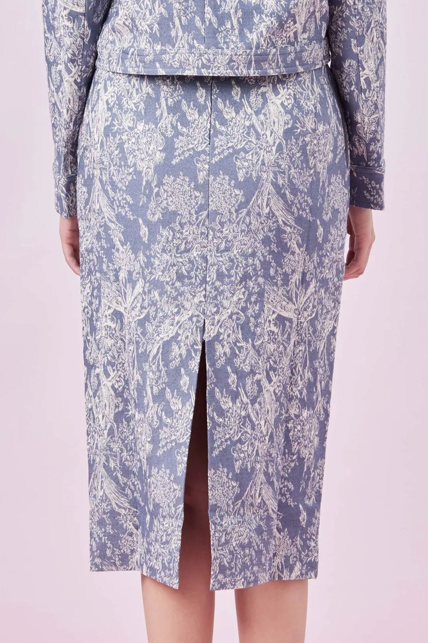 Gabrila Blue Denim Print Pencil Skirts - Nimisski