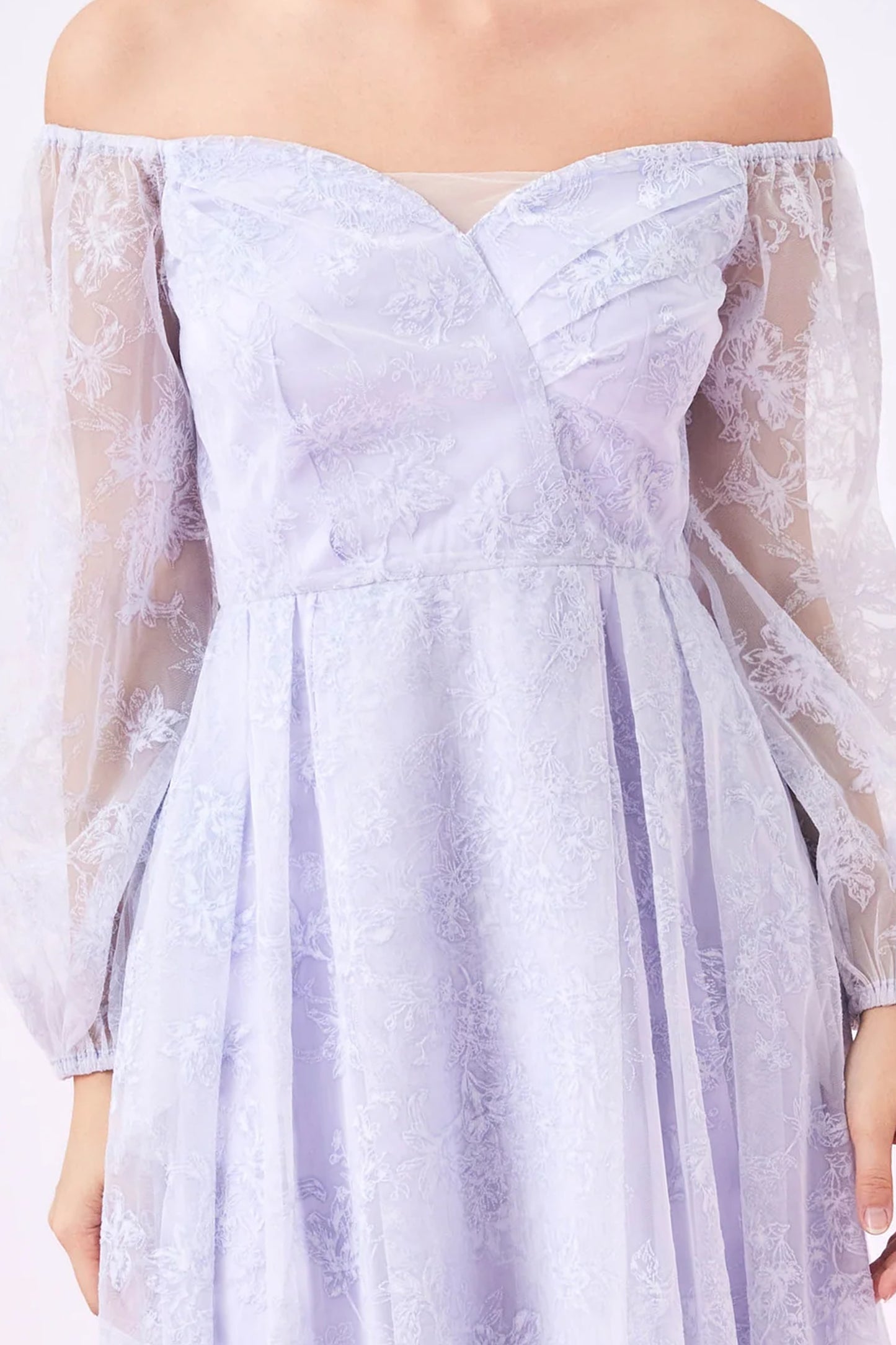 Galea Lilac Embossed Off Shoulder Dress (Short Lining)