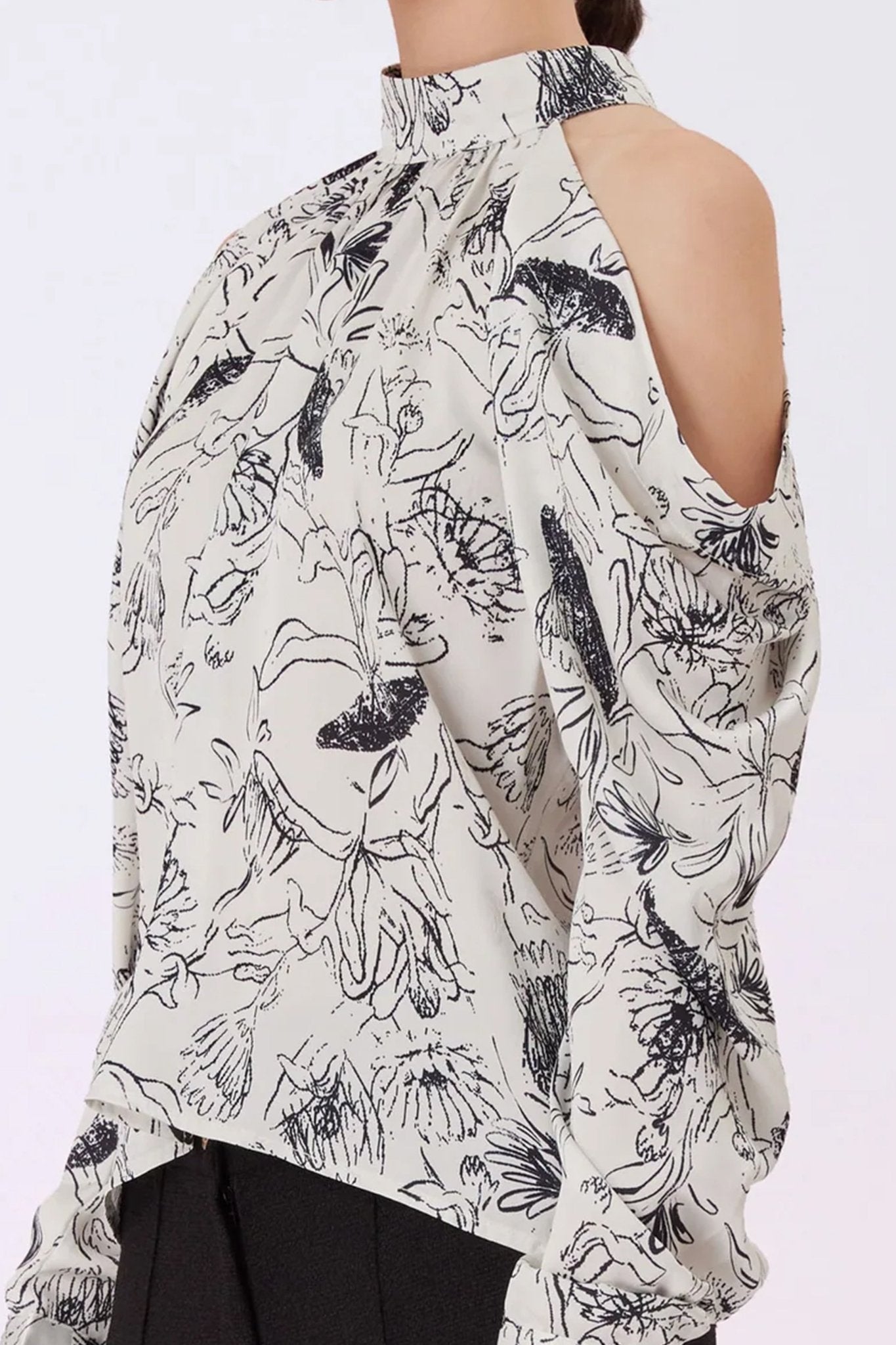 Gwendolynne Black Print In White Cold Shoulder Top - Nimisski