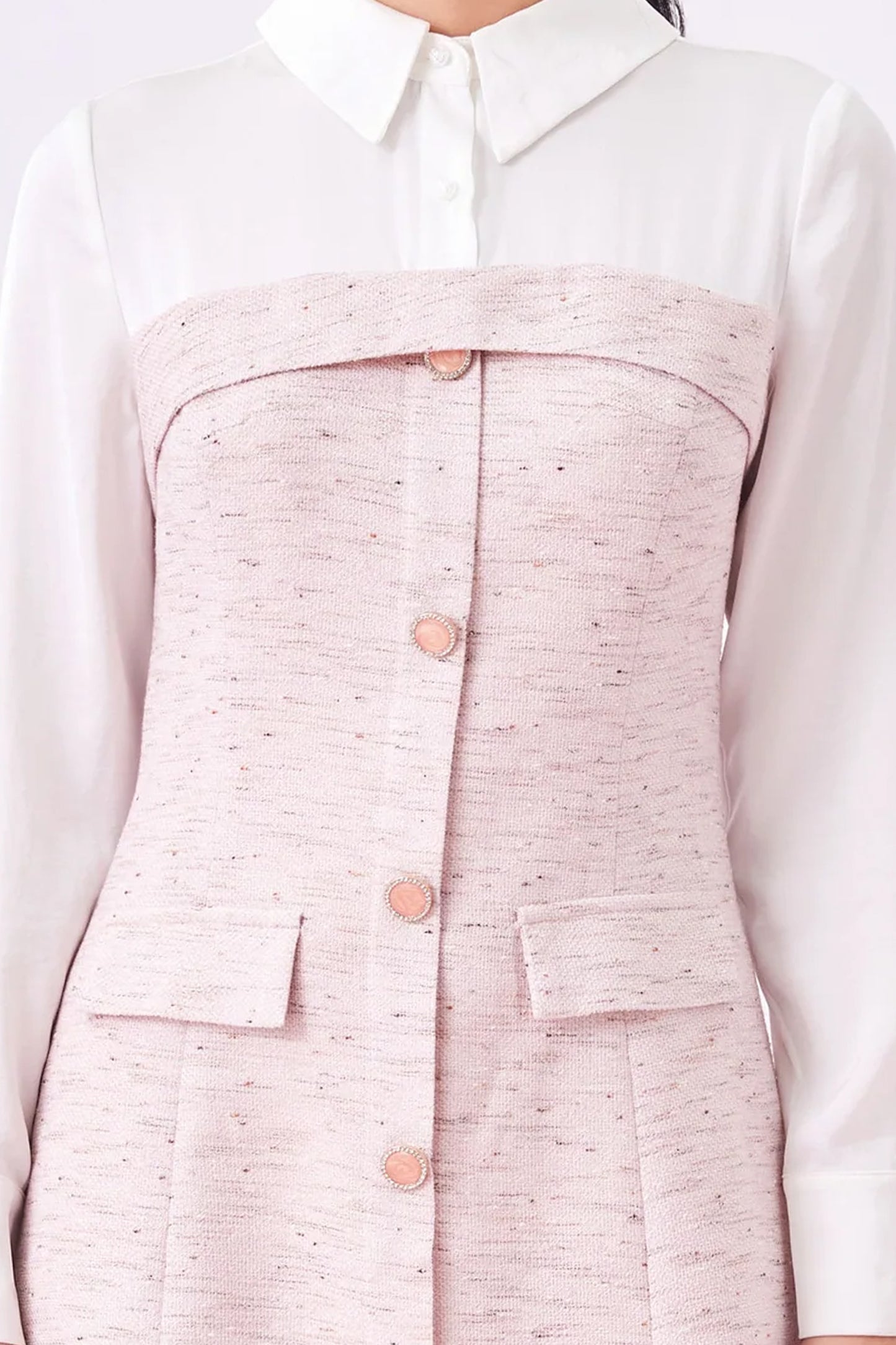 Gale Pink Tweed Shirt Dress