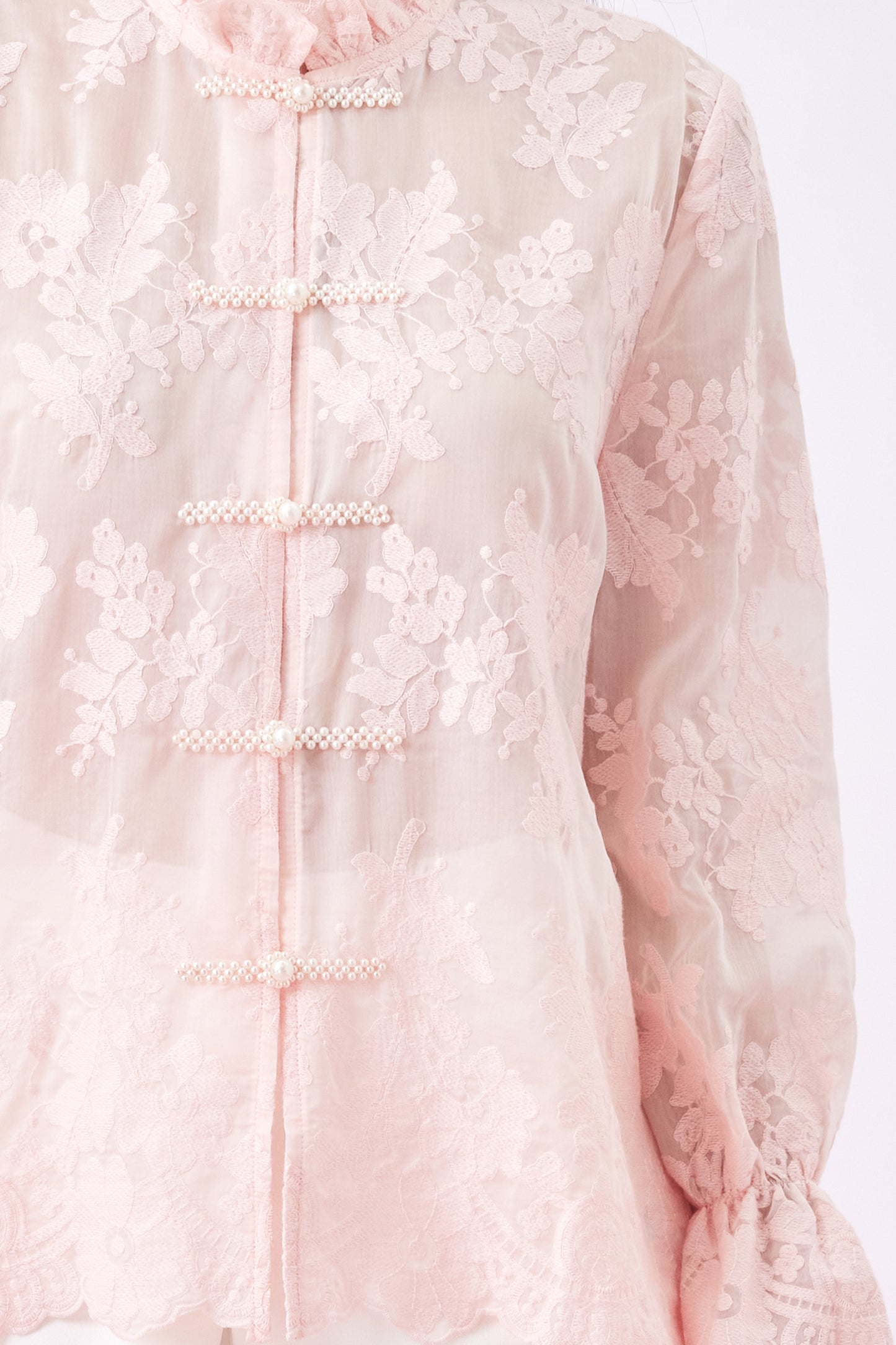 Gelilah Pink Lace Mandarin Collar Top