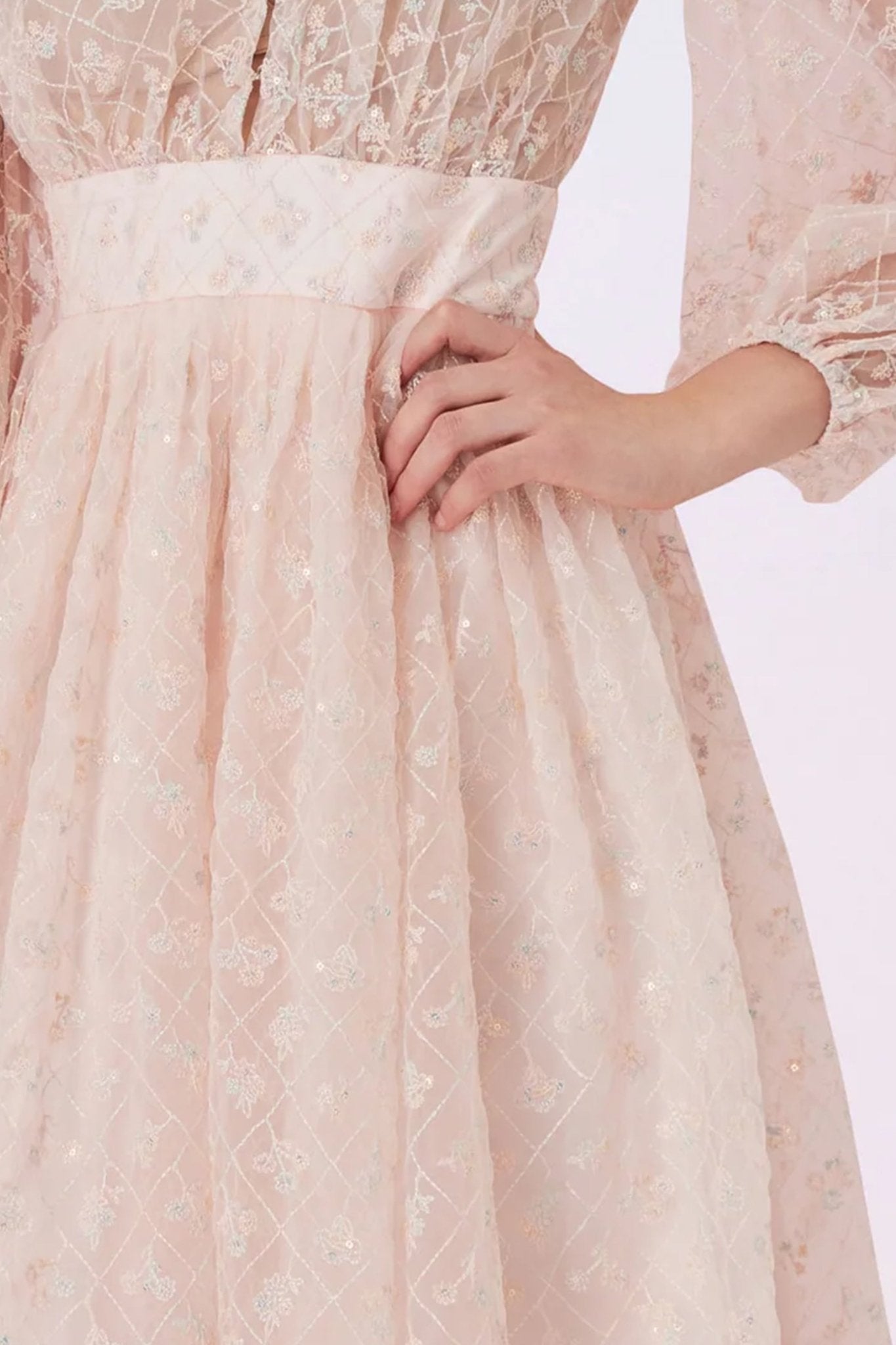 Glyn Peach Mesh Midi Dress - Nimisski