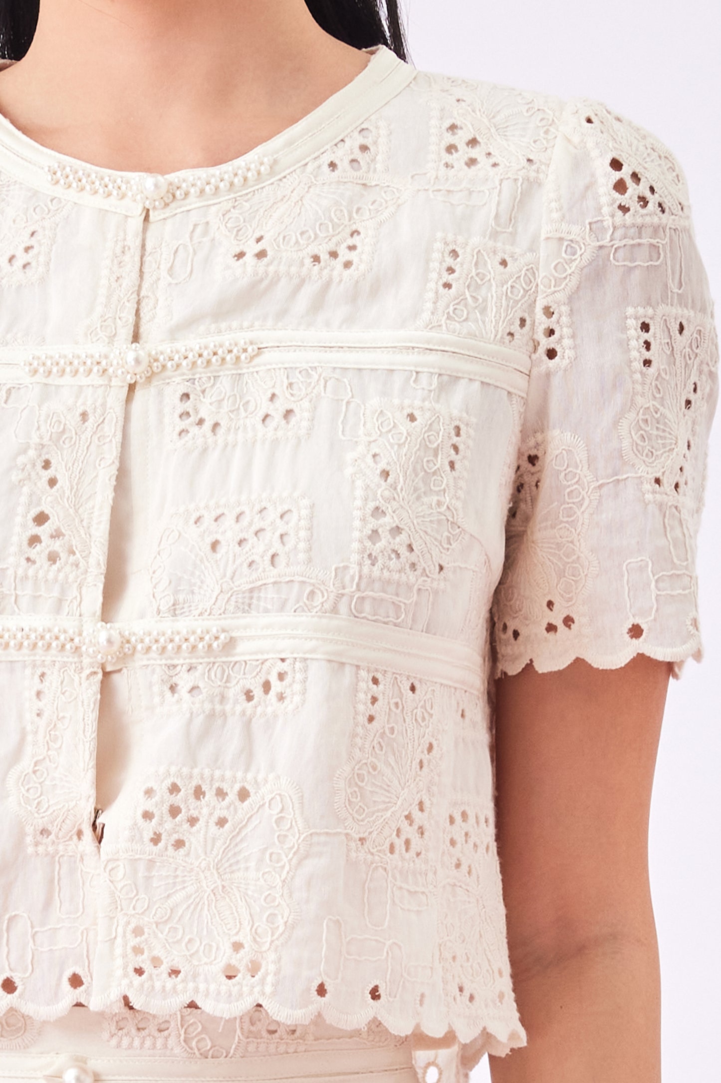Giliana Cream Lace Pearl Knot Top