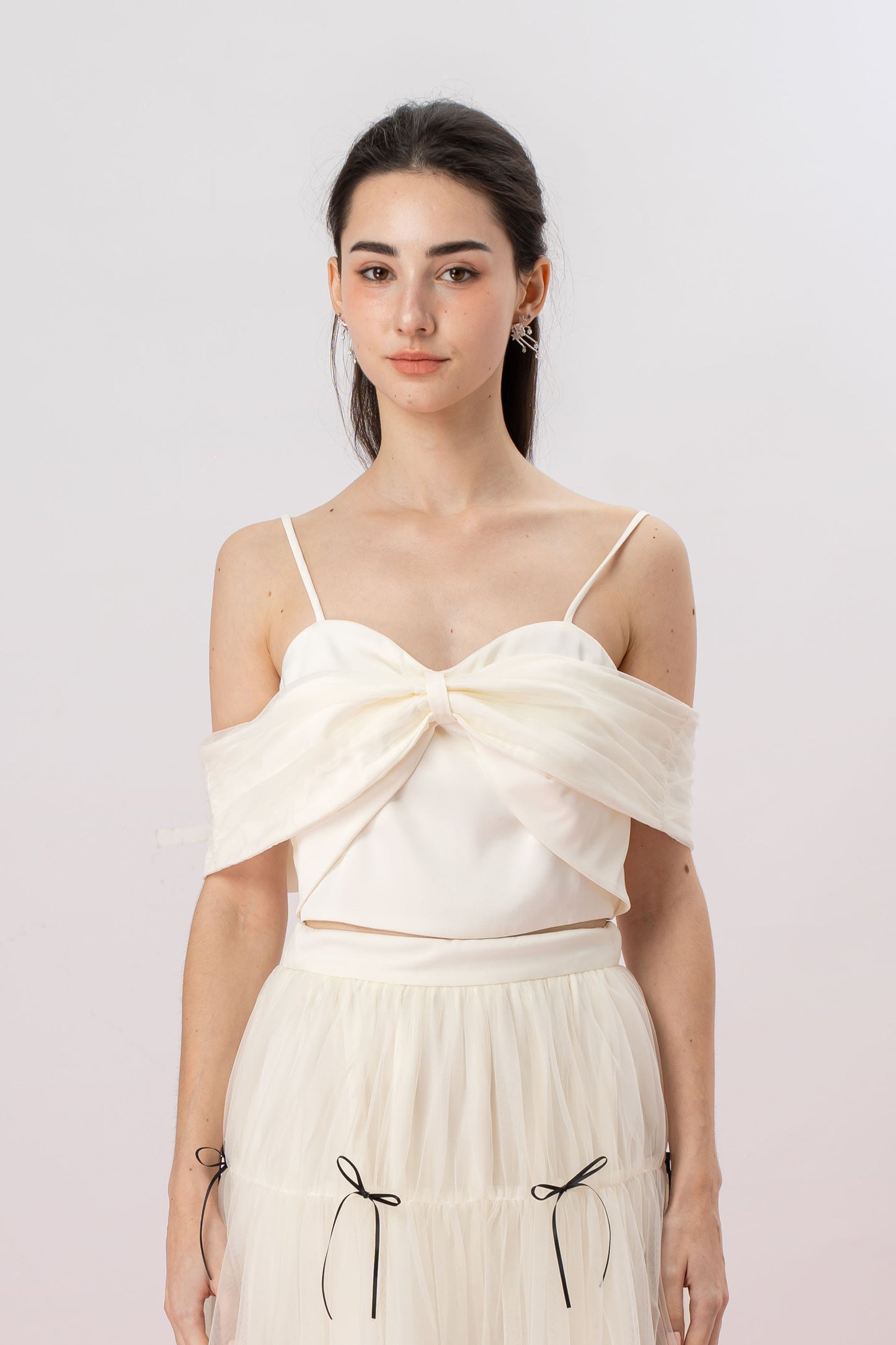 Huguette Cream Front Ribbon Strap Top