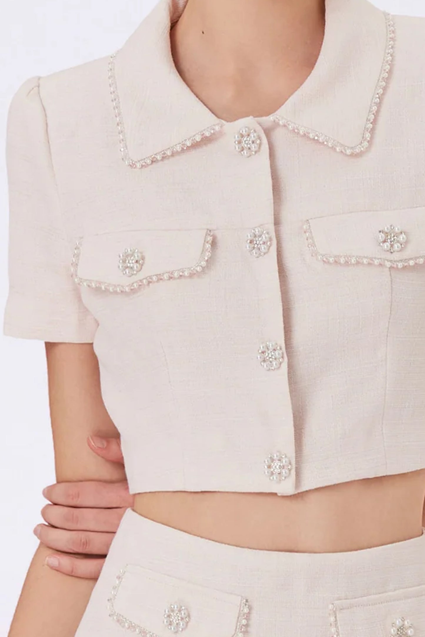Geana Pink Tweed Cropped Top