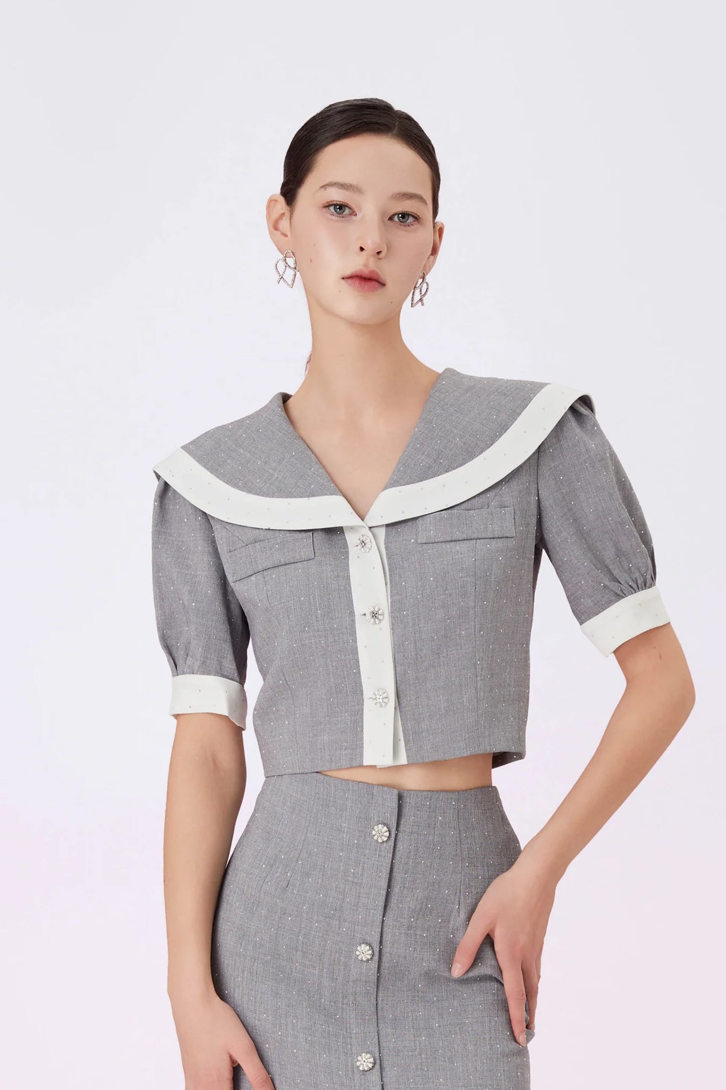 Galla Twinkle Grey Salior Collar Top