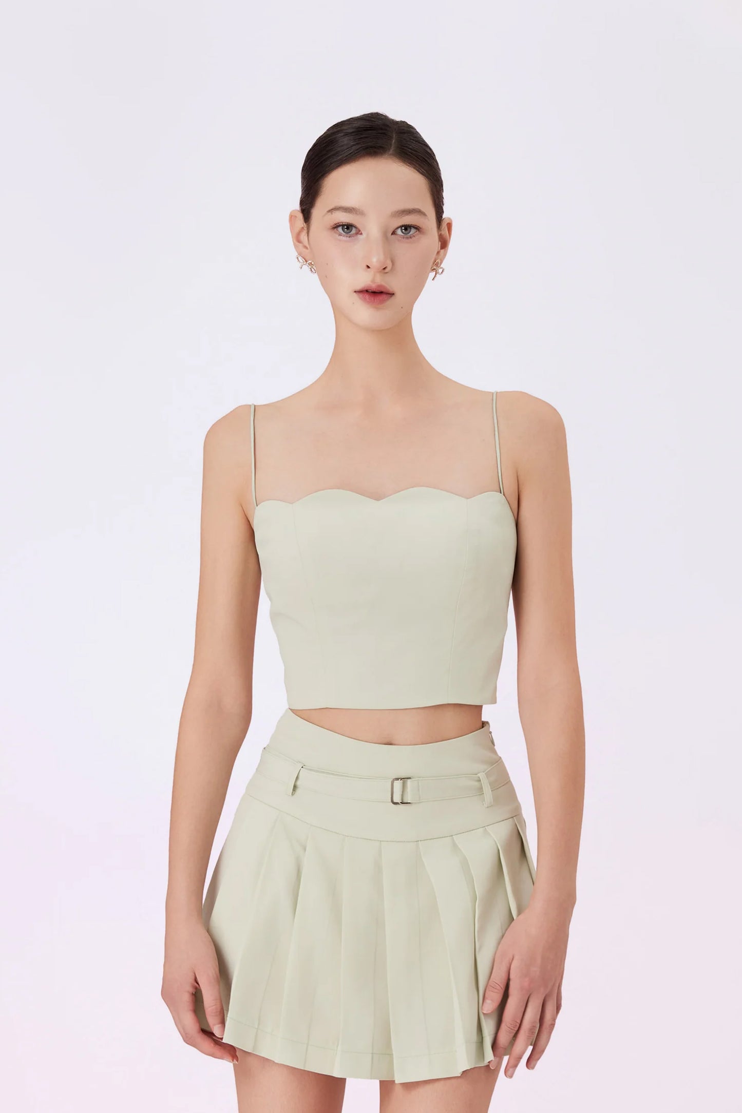 Geina Light Green Spaghetti Bustier Top